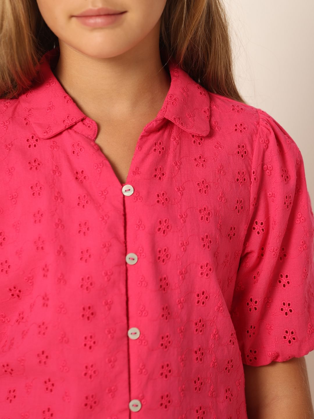 Pink Schiffli Co-Ord Set Shirt