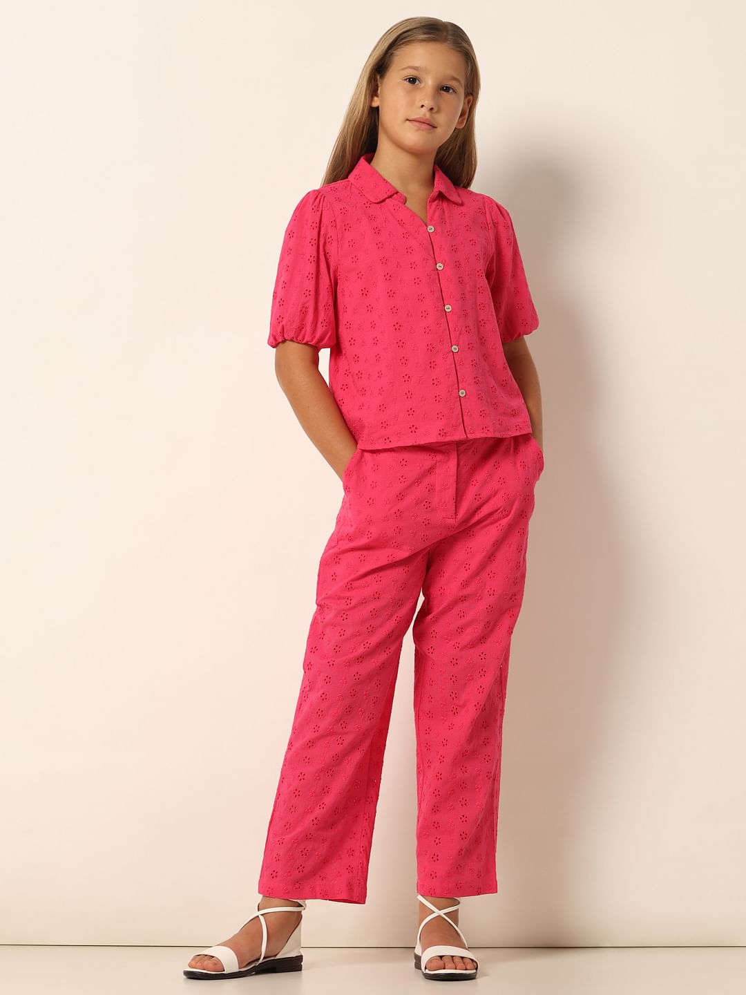 Pink Schiffli Co-Ord Set Shirt