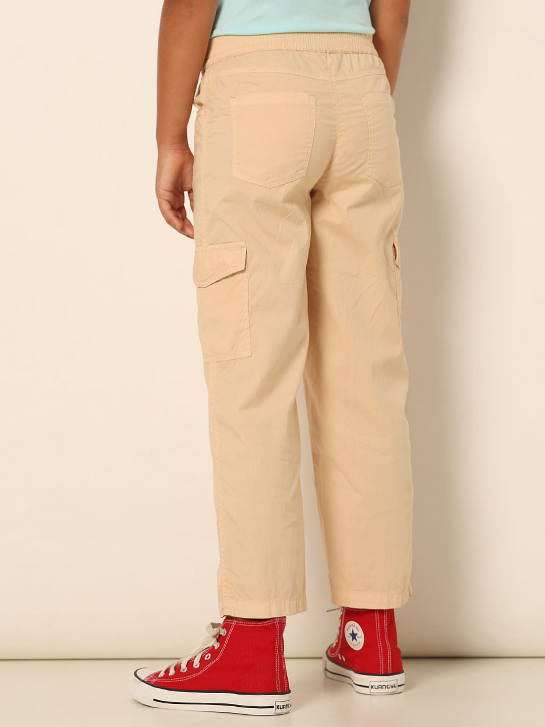 Girls Peach Mid Rise Cargo Pants