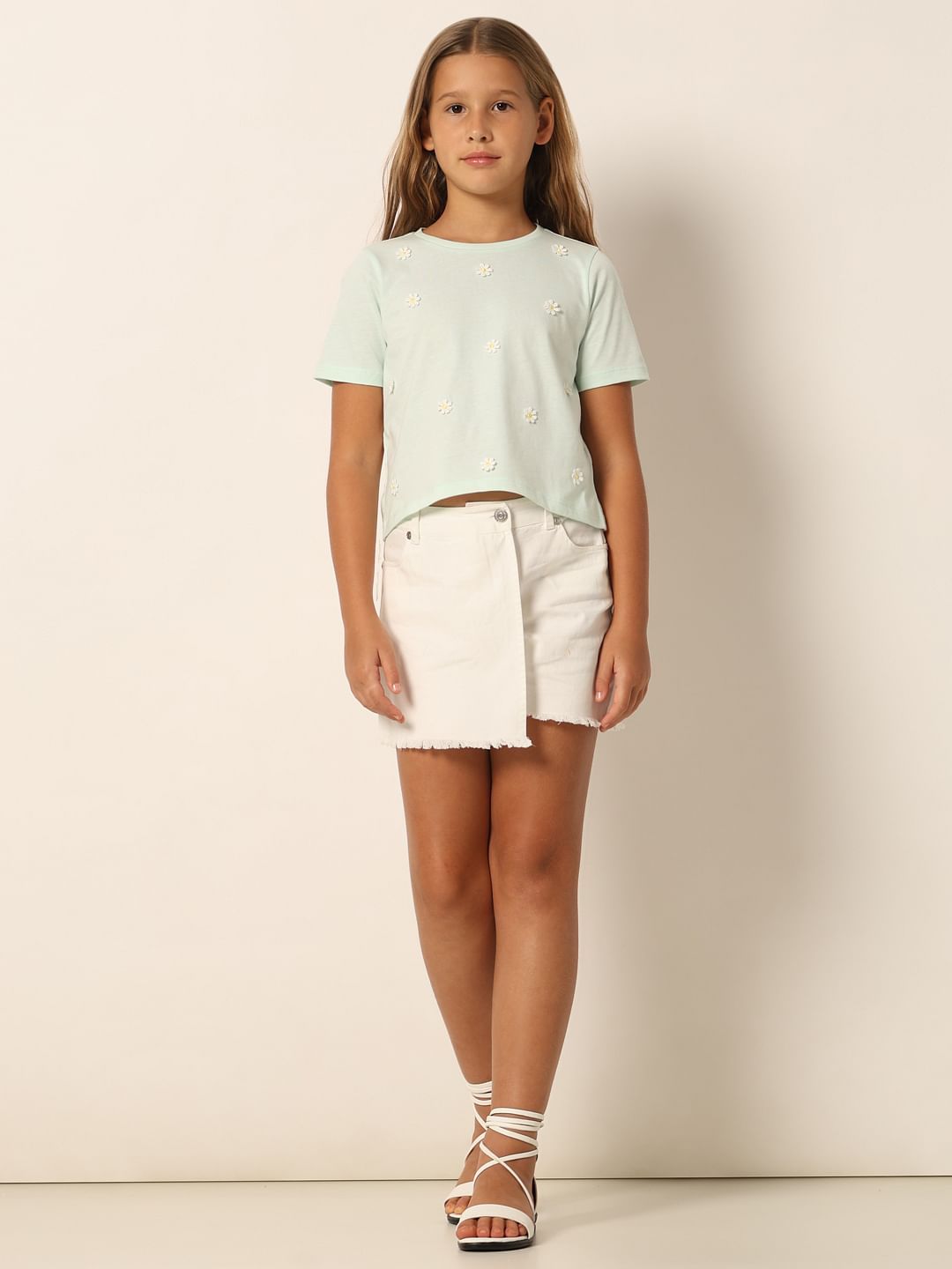 Mint Green Floral Motif T-Shirt