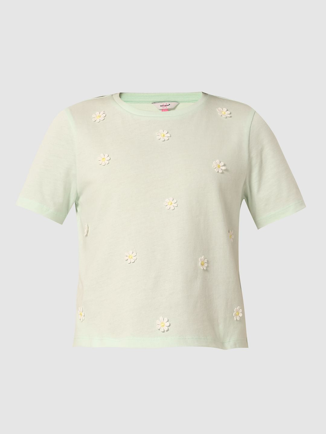 Mint Green Floral Motif T-Shirt