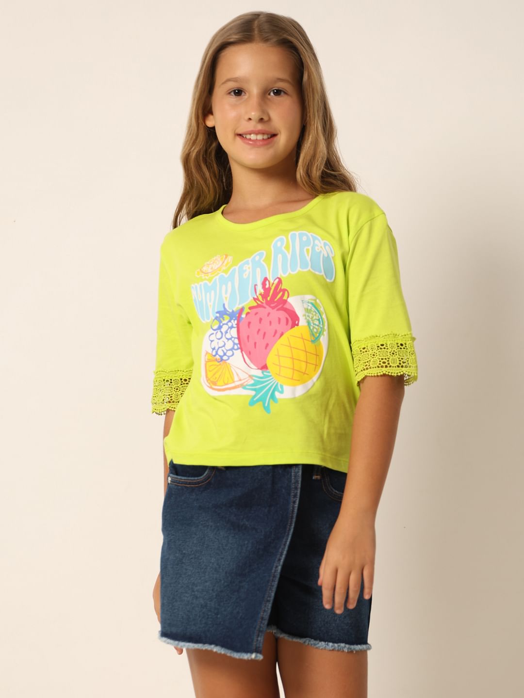 Neon Green Printed Boxy Fit T-Shirt