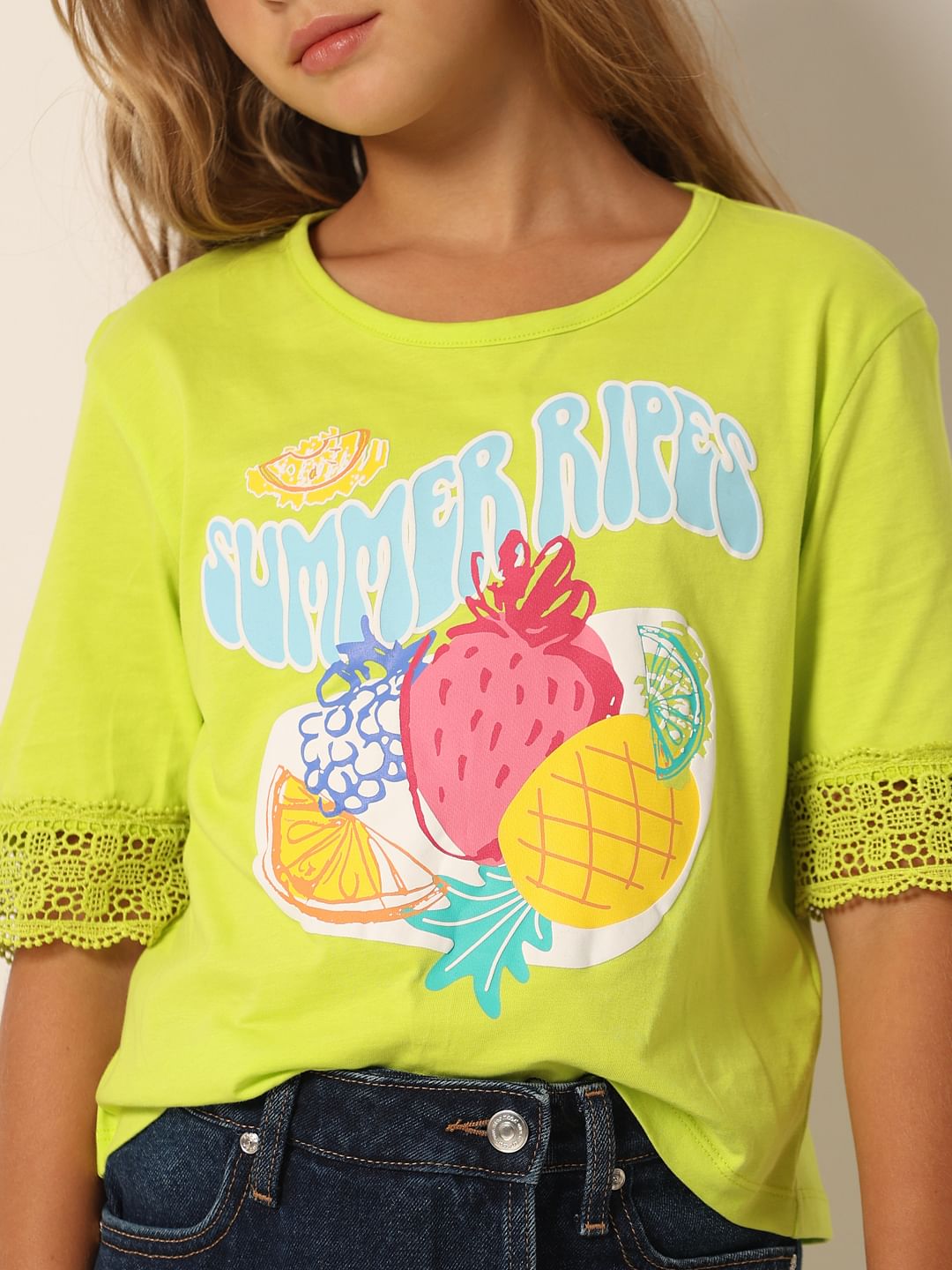 Neon Green Printed Boxy Fit T-Shirt