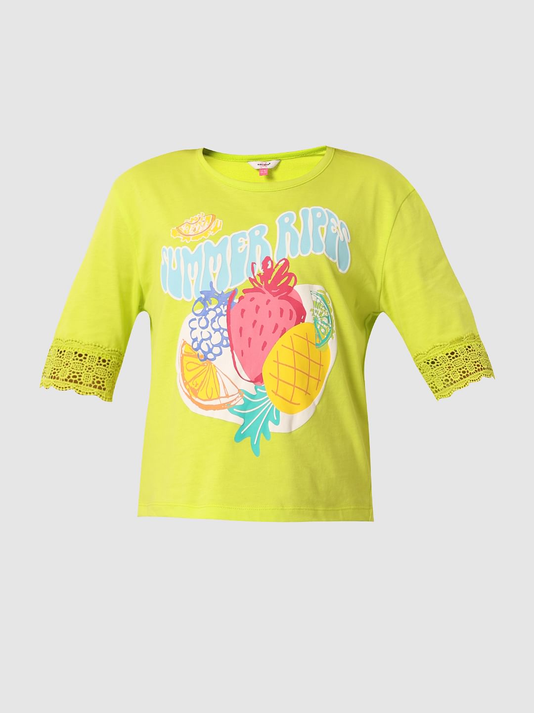 Neon Green Printed Boxy Fit T-Shirt