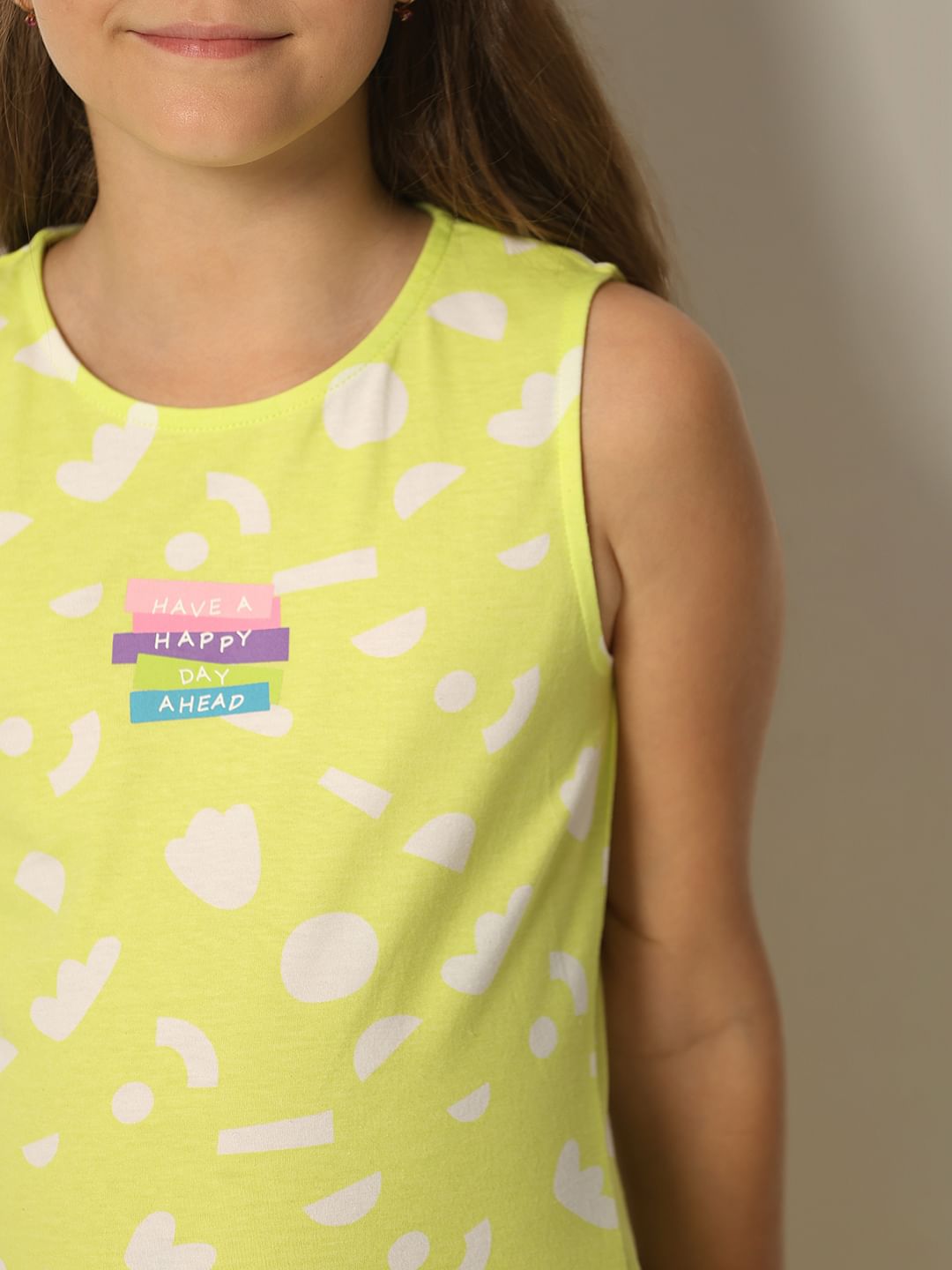 Green Printed Sleeveless Dress