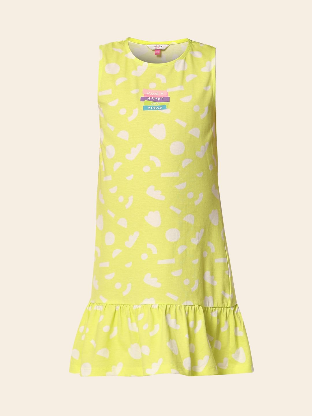Green Printed Sleeveless Dress