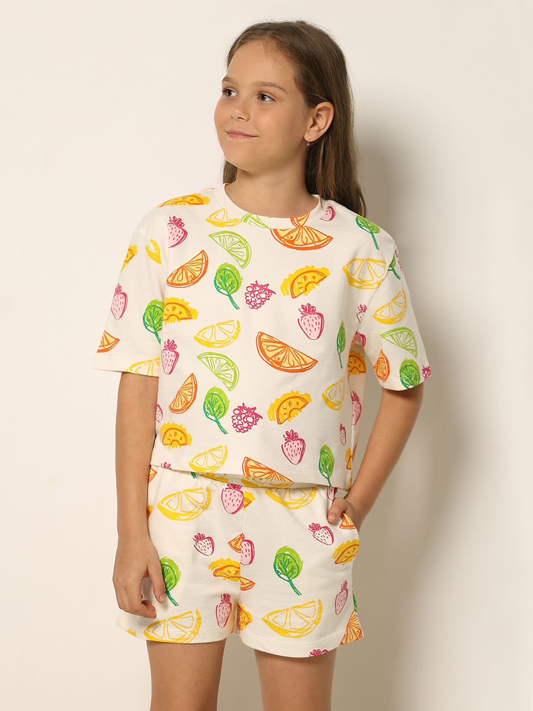 White Printed Co--Ord Set T-Shirt