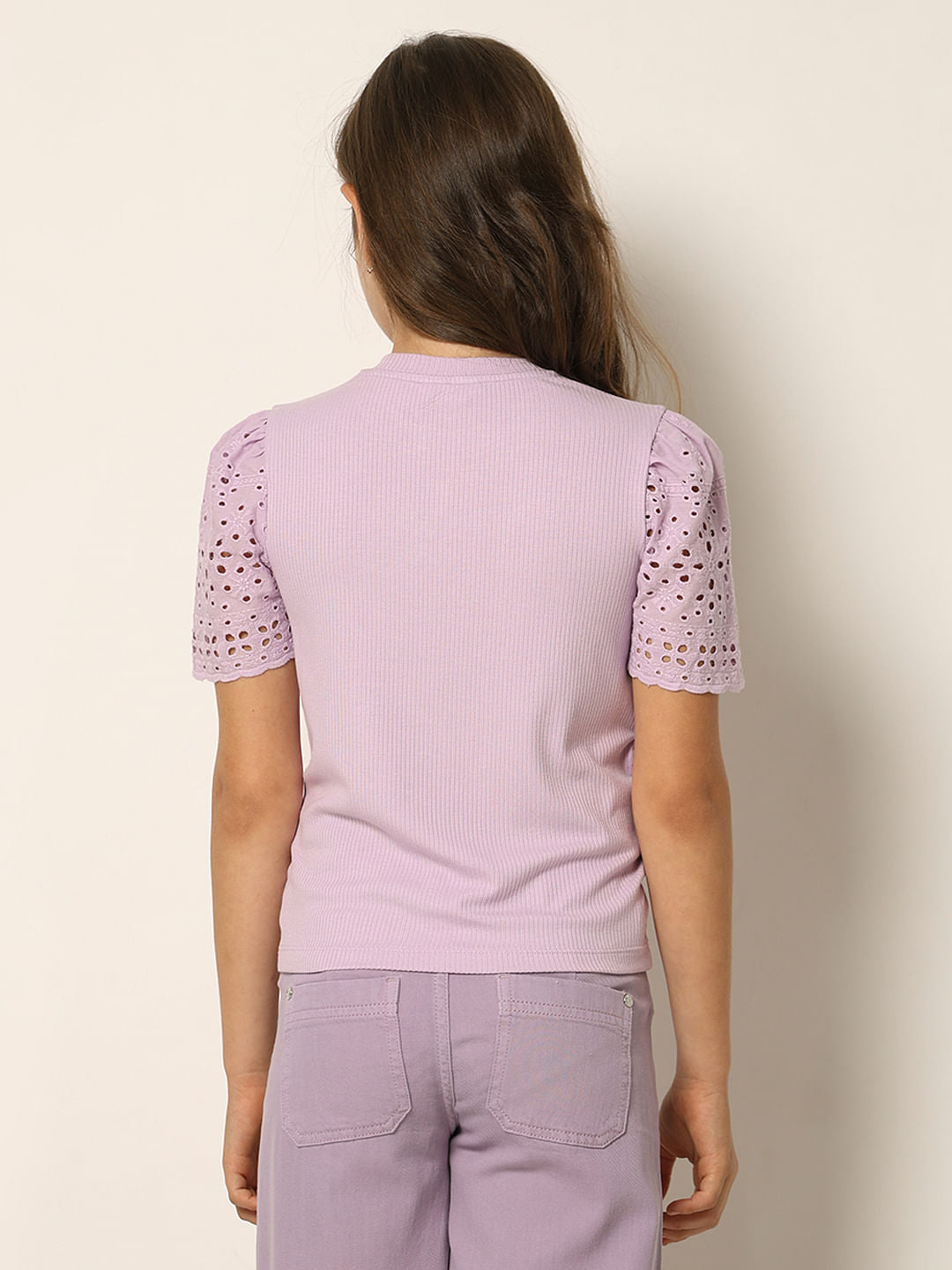 Purple Ribbed Schiffli T-Shirt