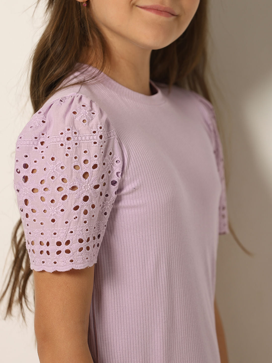 Purple Ribbed Schiffli T-Shirt