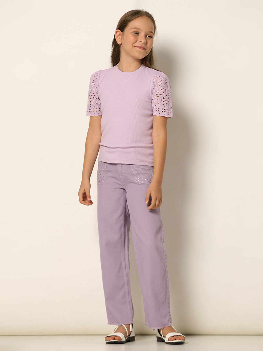 Purple Ribbed Schiffli T-Shirt