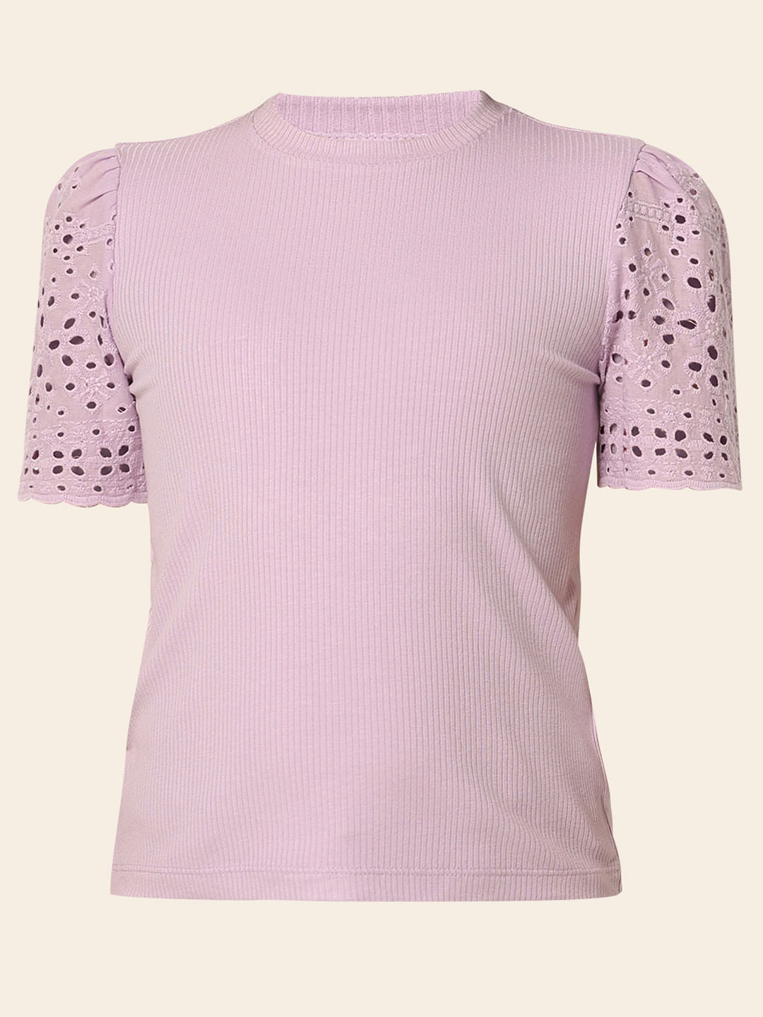Purple Ribbed Schiffli T-Shirt