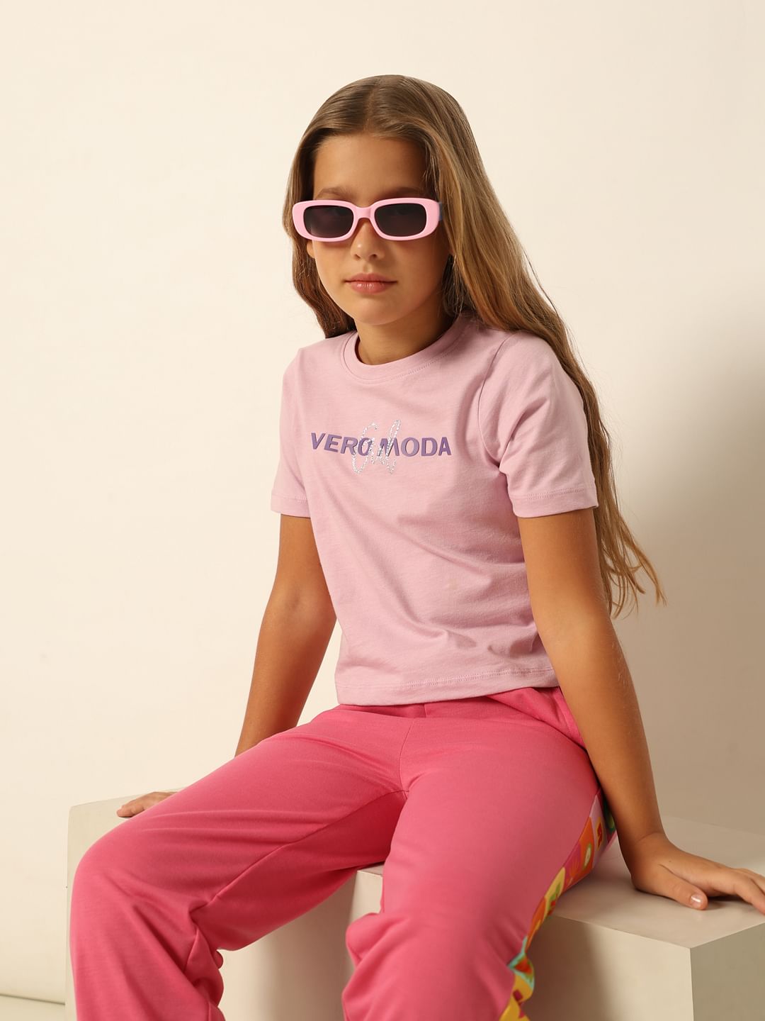 Purple Logo Print Cropped T-Shirt