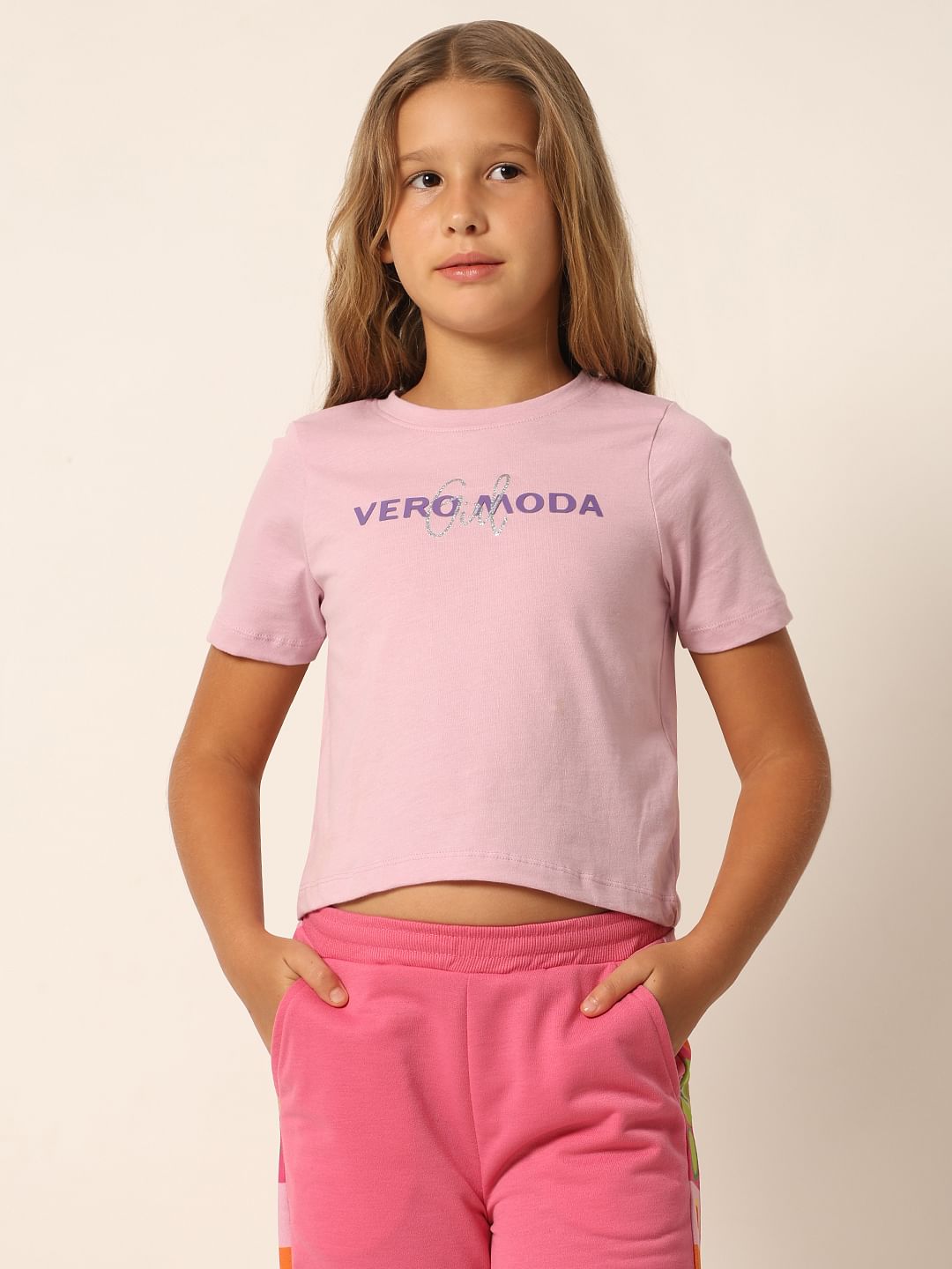 Purple Logo Print Cropped T-Shirt