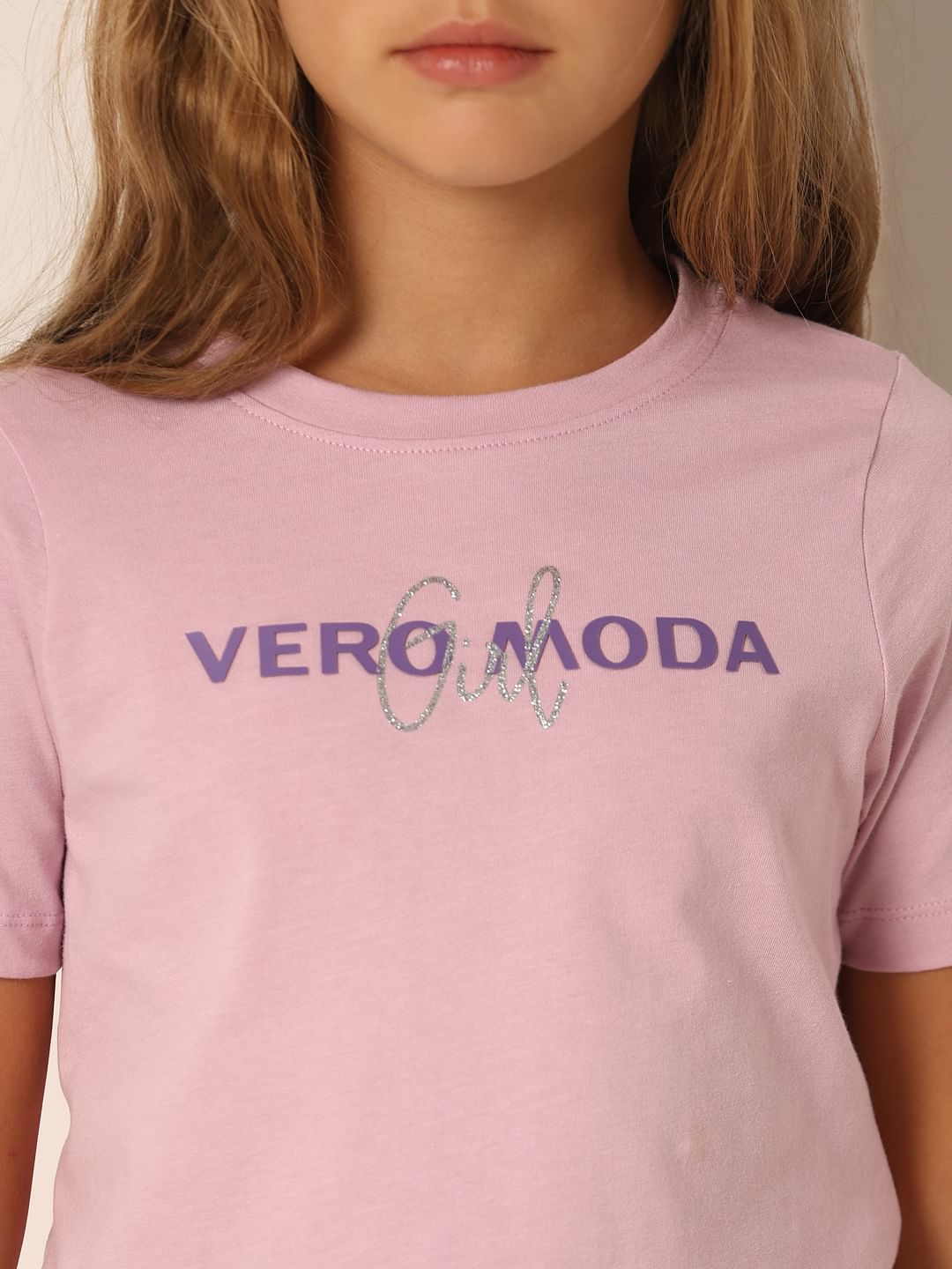 Purple Logo Print Cropped T-Shirt