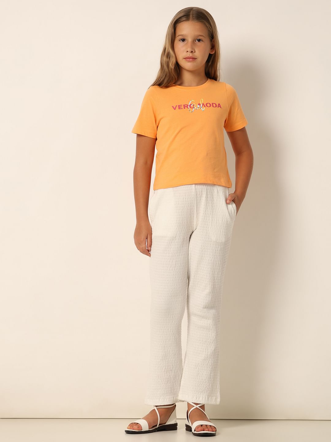 Orange Logo Print Cropped T-Shirt