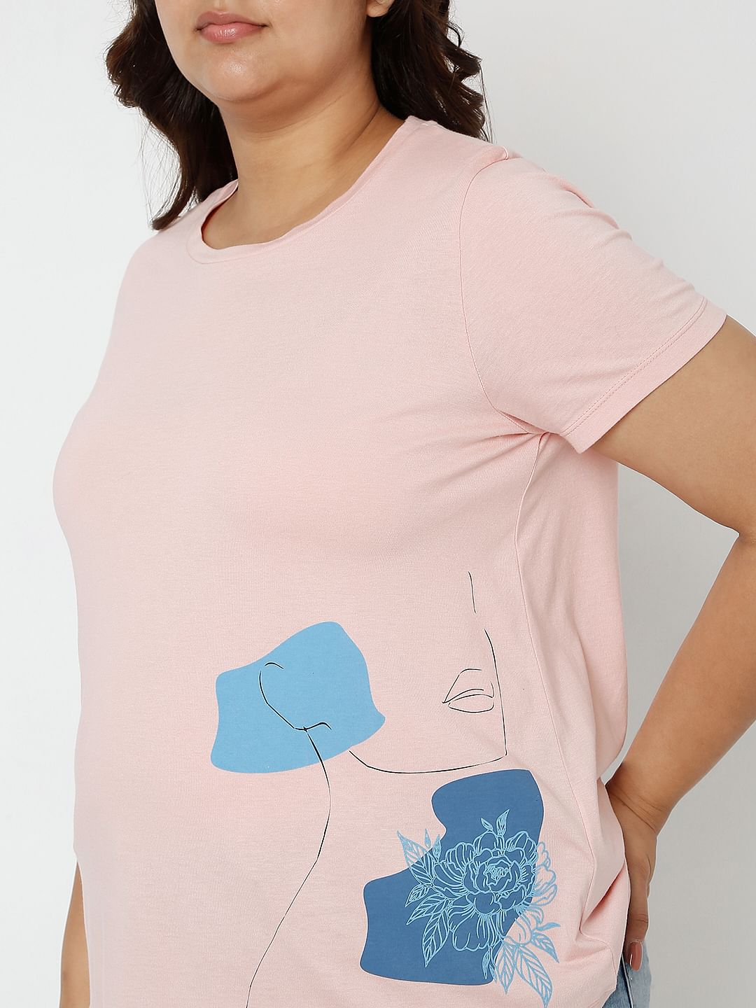 Curve Light Pink Printed T-Shirt