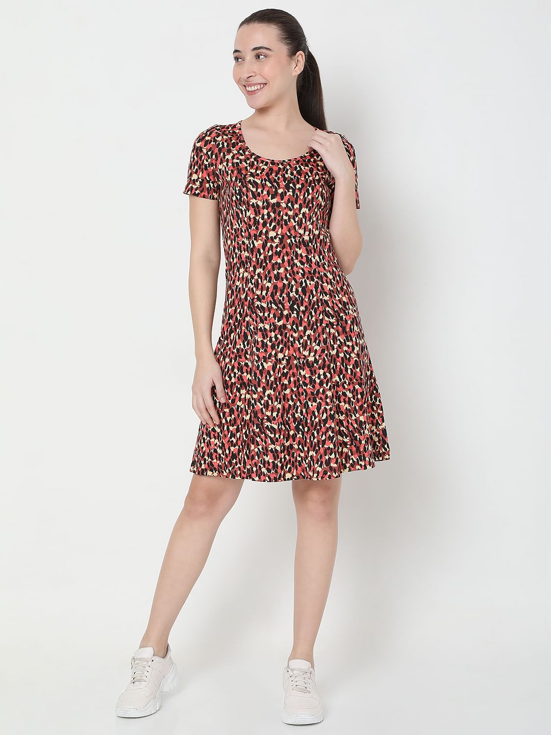 Red All Over Print Skater Dress
