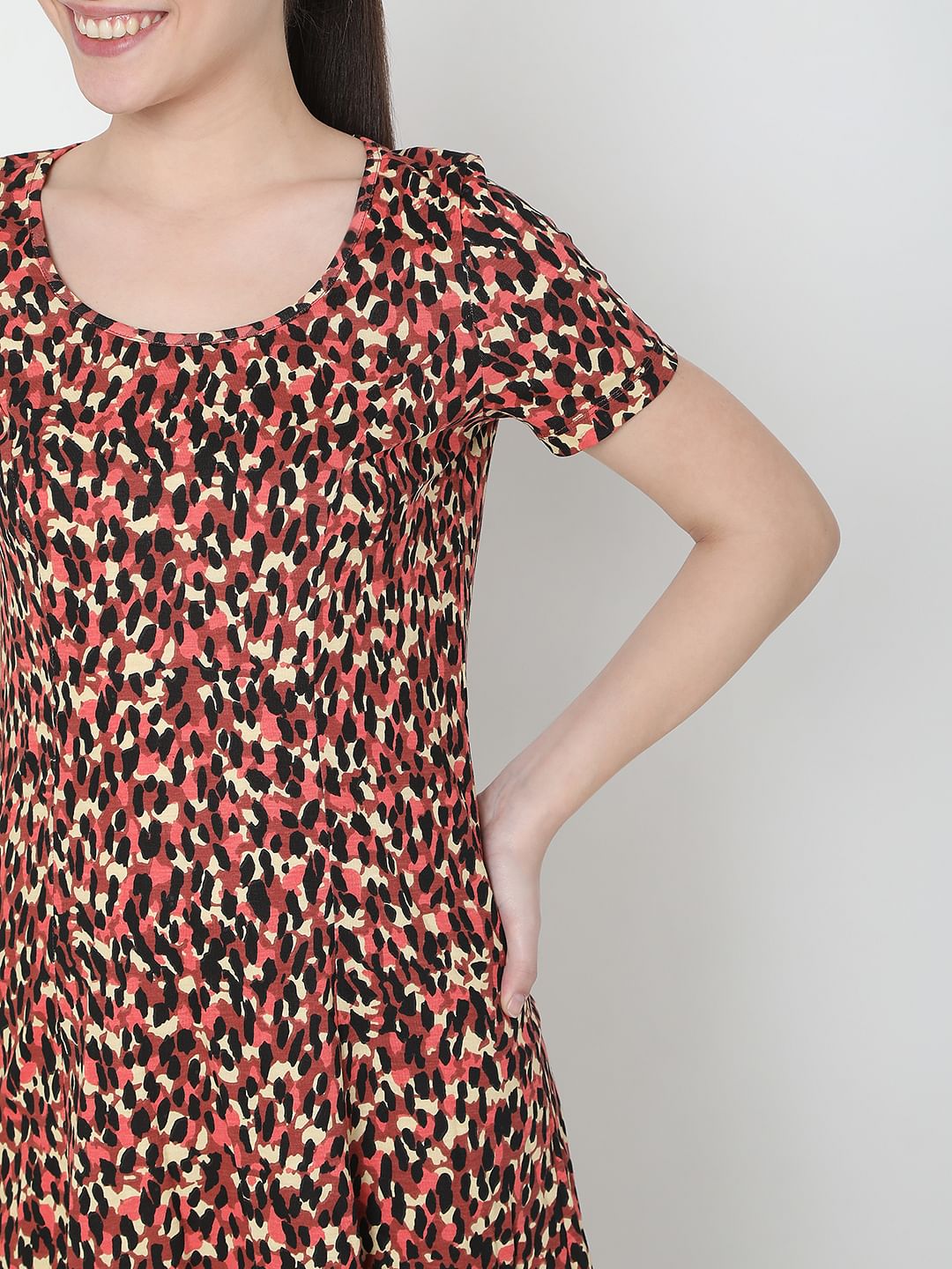 Red All Over Print Skater Dress