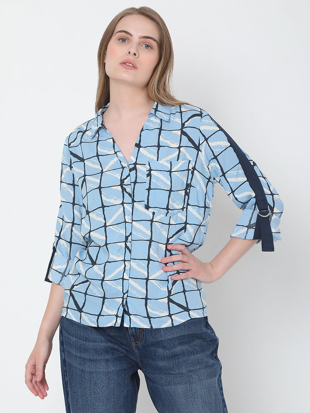 Blue Grid Print Shirt