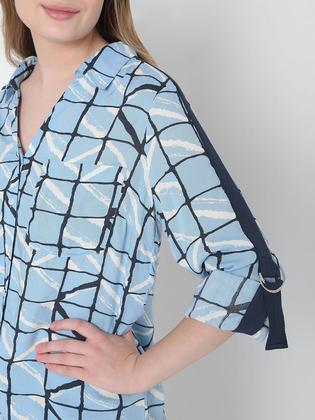 Blue Grid Print Shirt