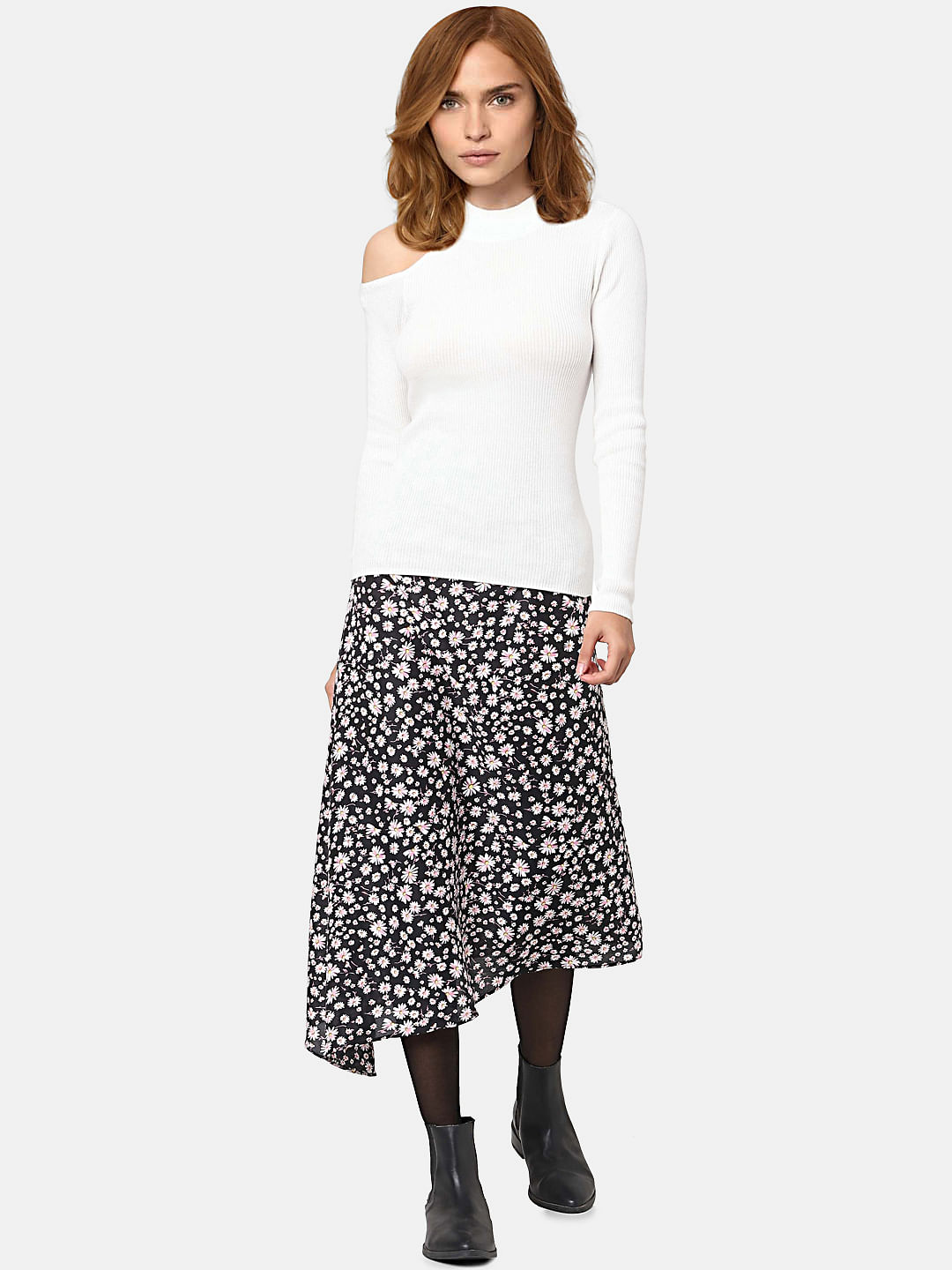 White Cut-Out One-Shoulder Sweater