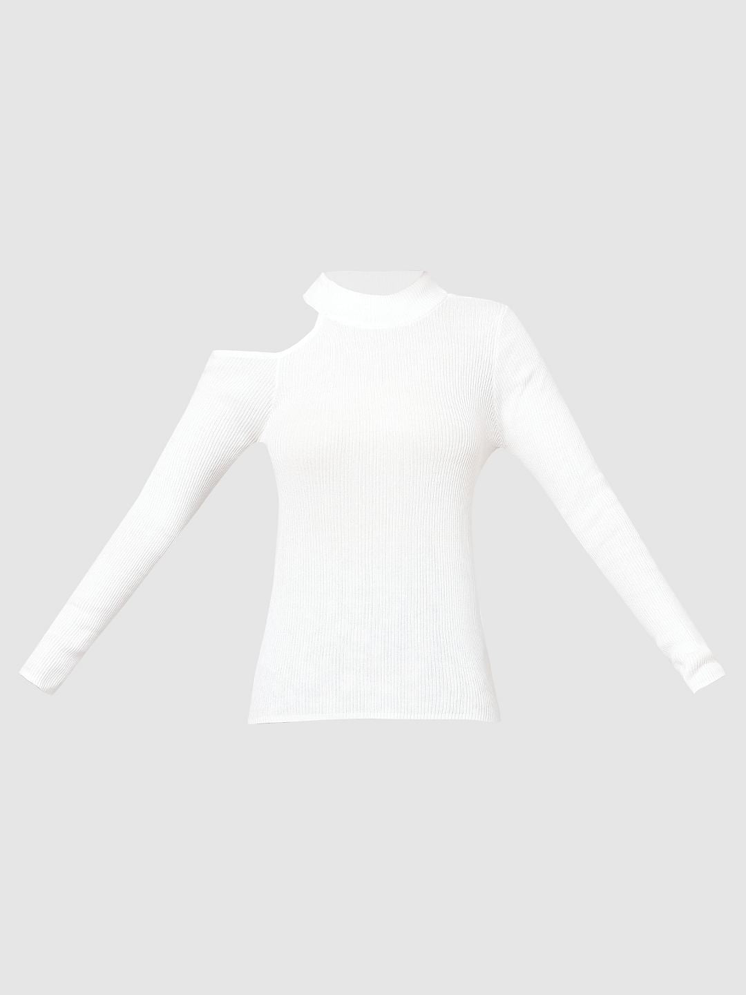 White Cut-Out One-Shoulder Sweater