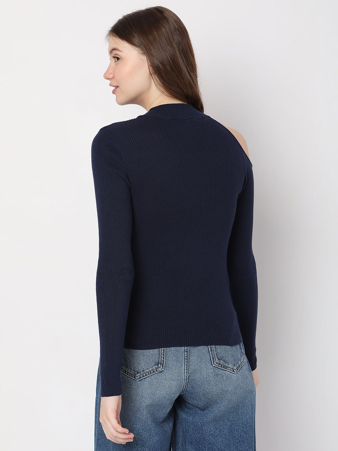 Navy Blue Cut-Shoulder Sweater