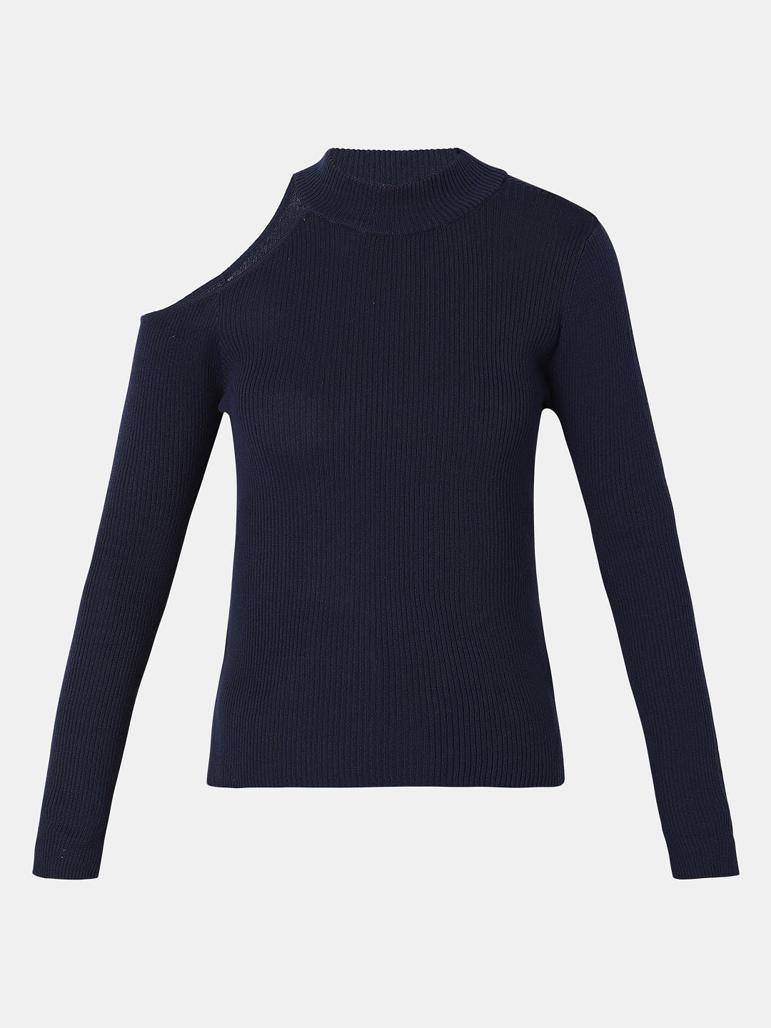 Navy Blue Cut-Shoulder Sweater