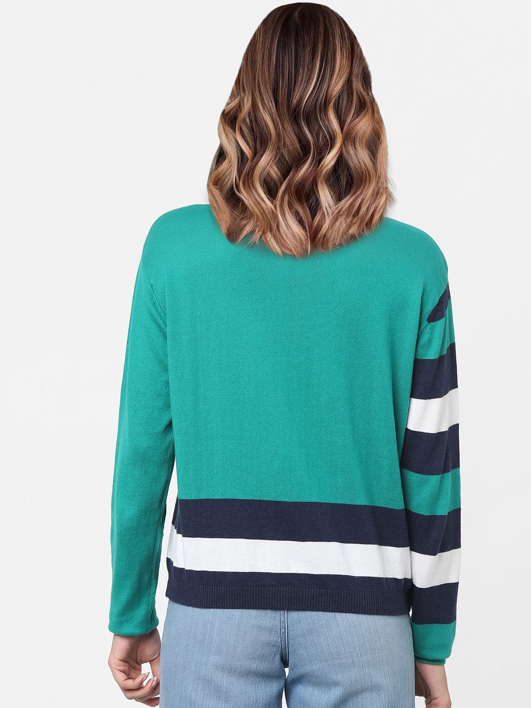 Green Colourblocked Sweater