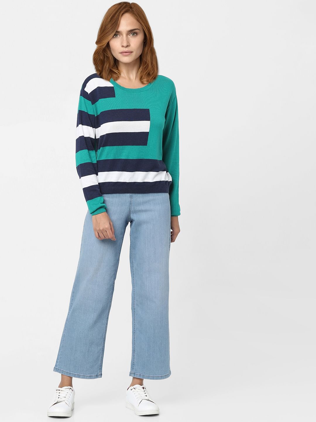 Green Colourblocked Sweater