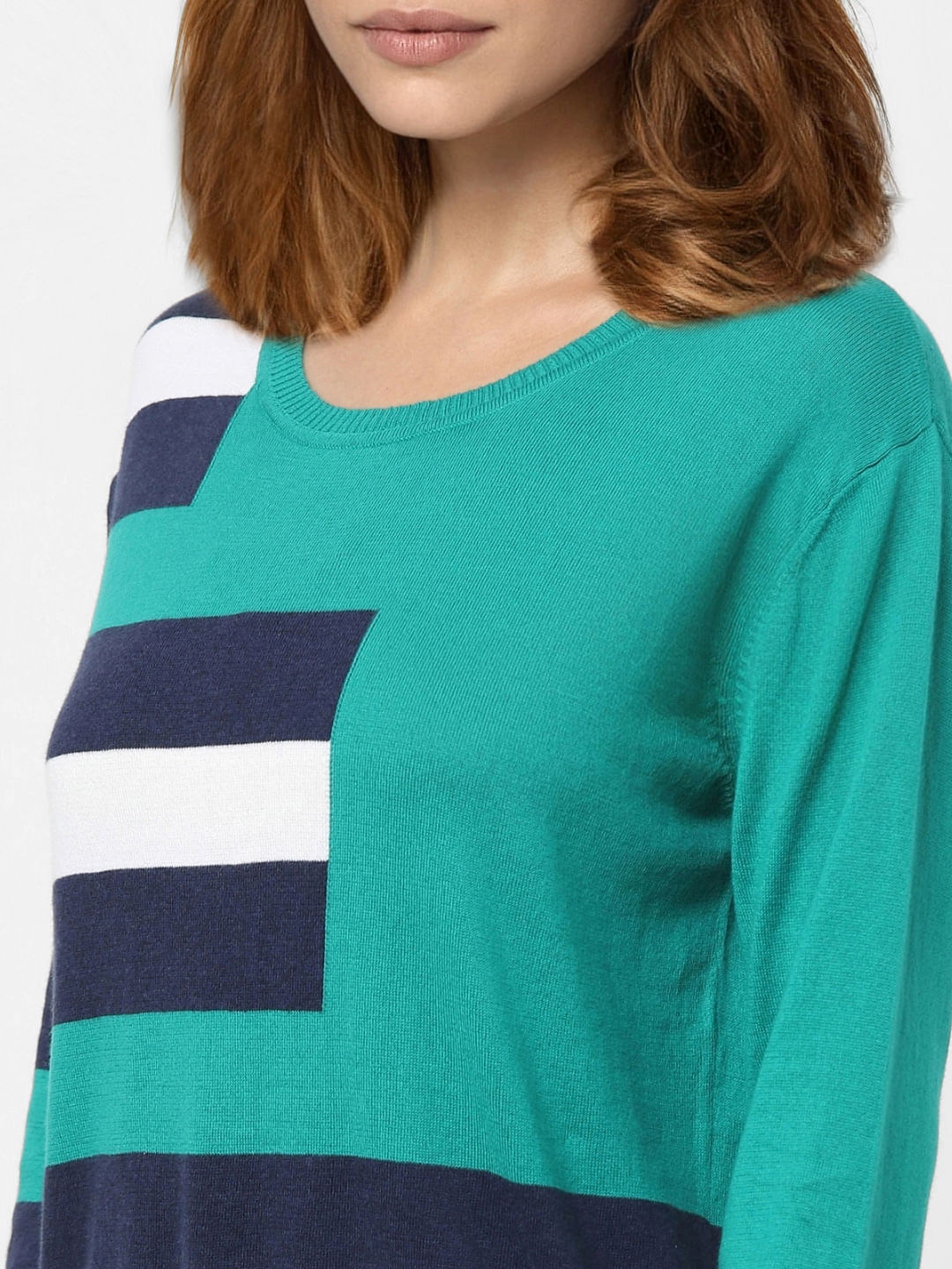 Green Colourblocked Sweater