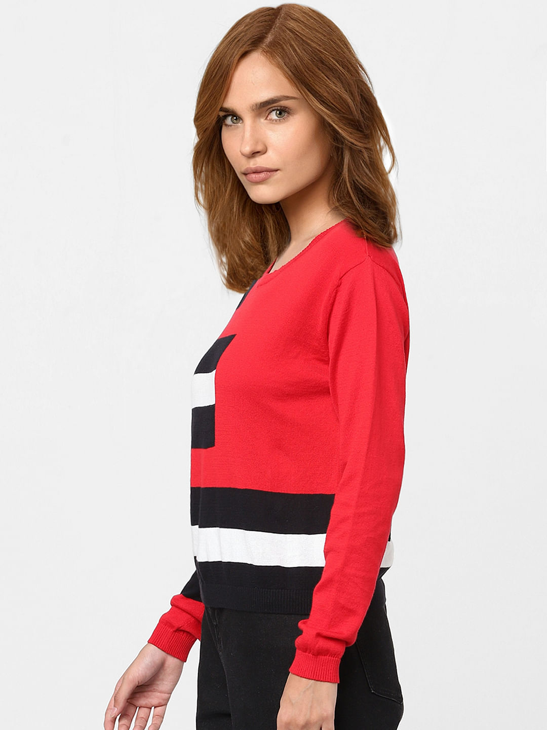 Red Colourblocked Sweater
