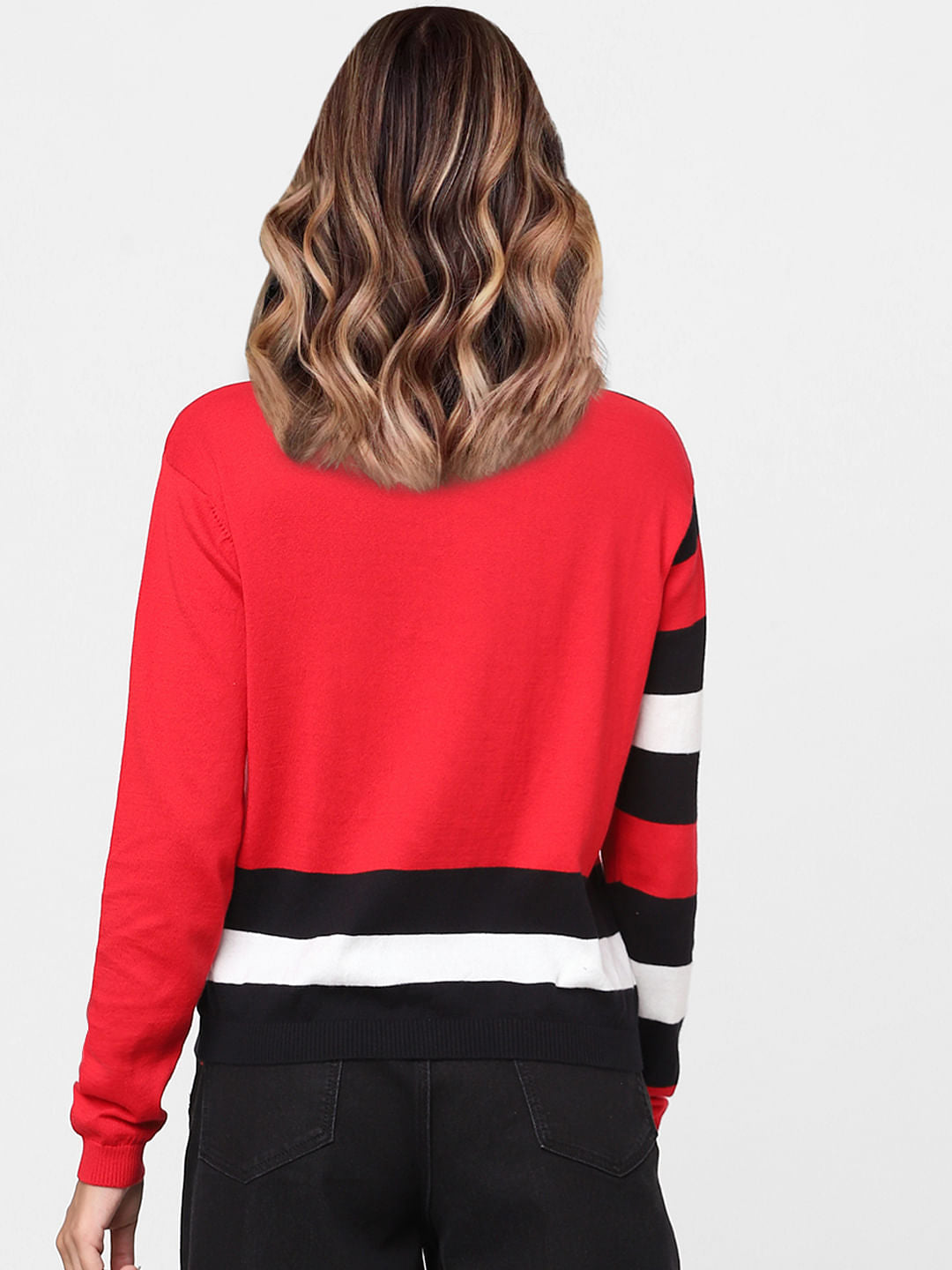 Red Colourblocked Sweater