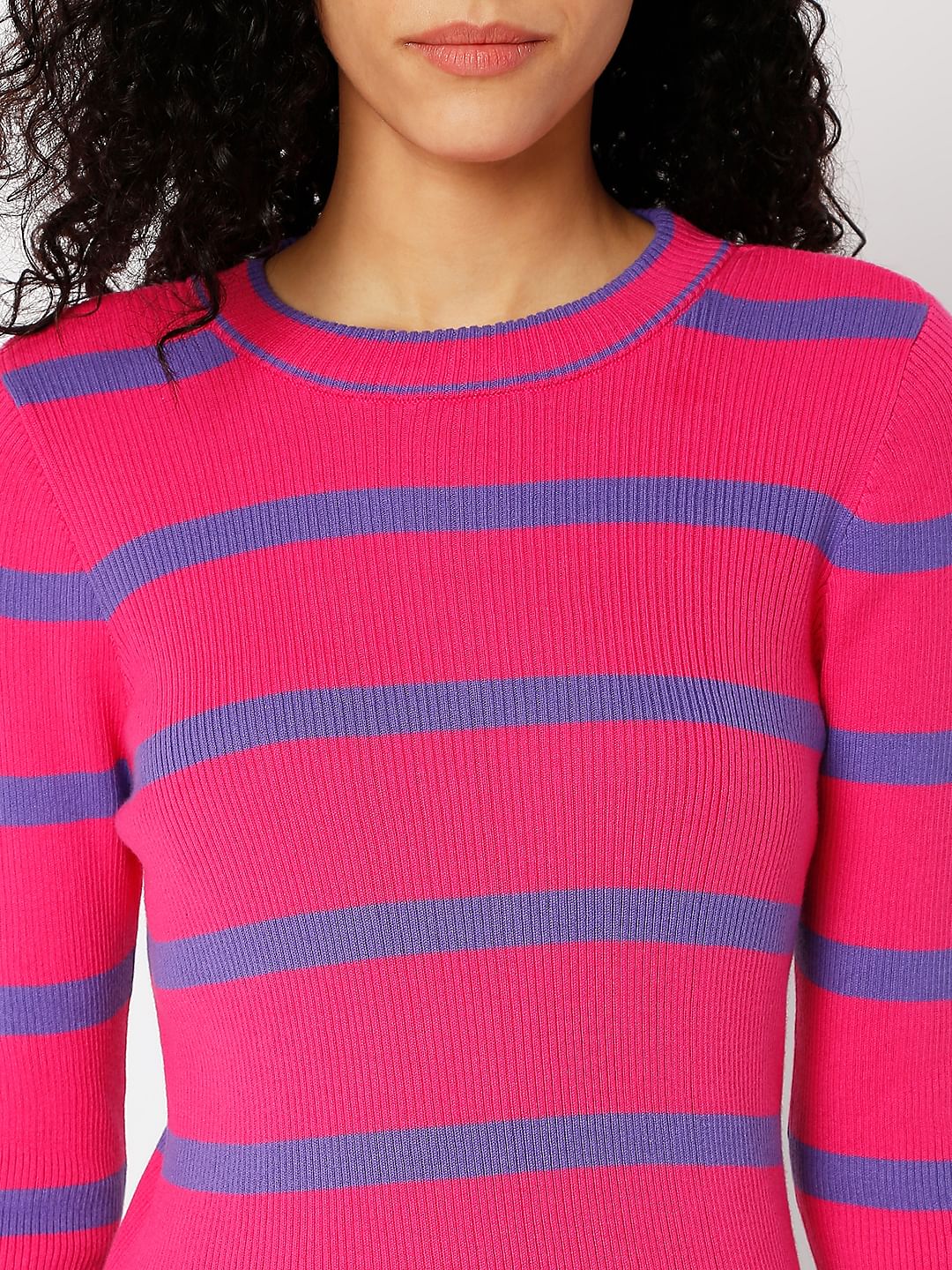 Purple Striped Fitted Sweater