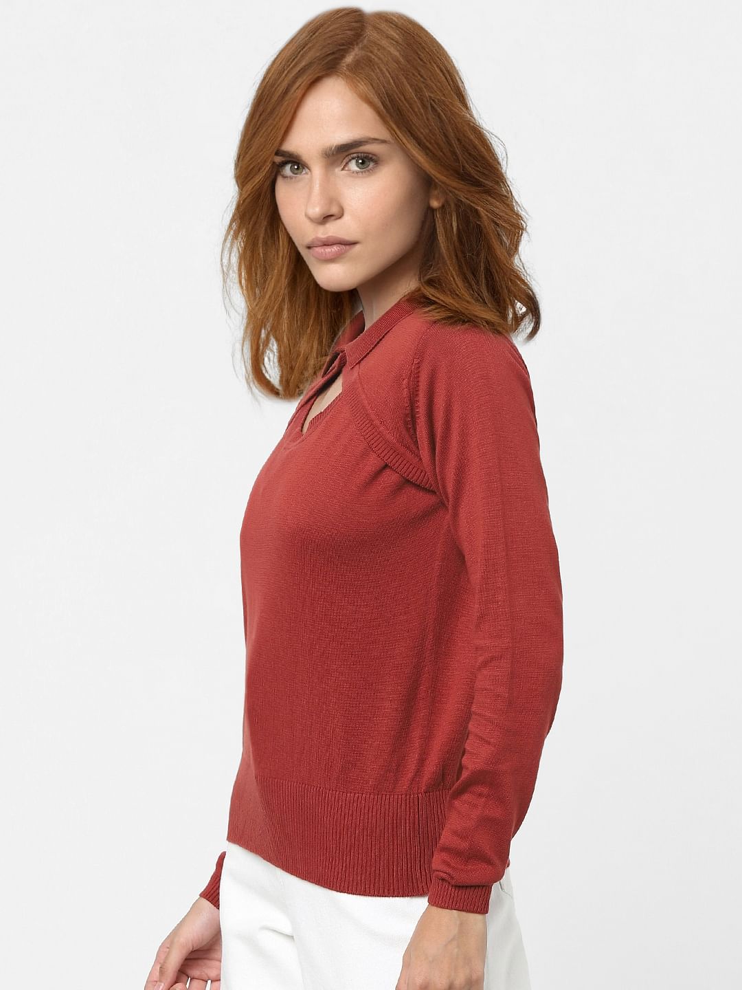 Red Peephole Detail Sweater