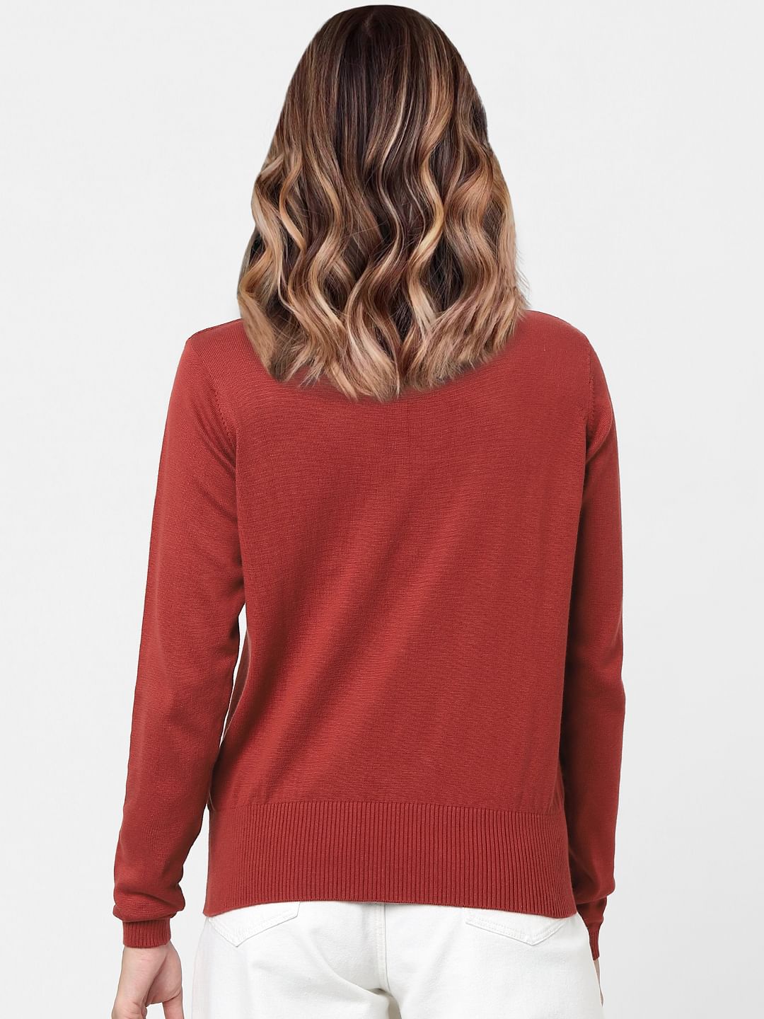 Red Peephole Detail Sweater