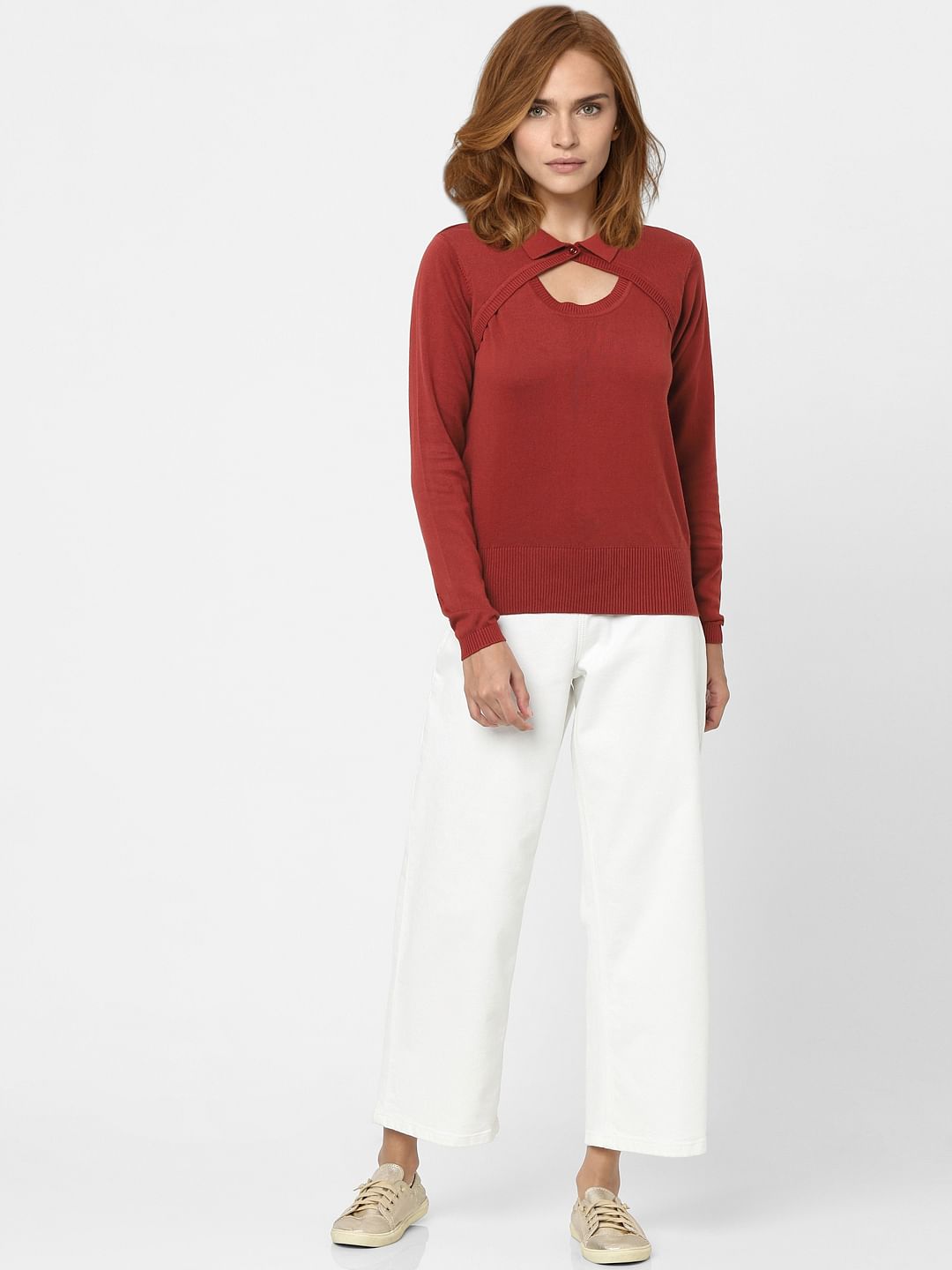 Red Peephole Detail Sweater