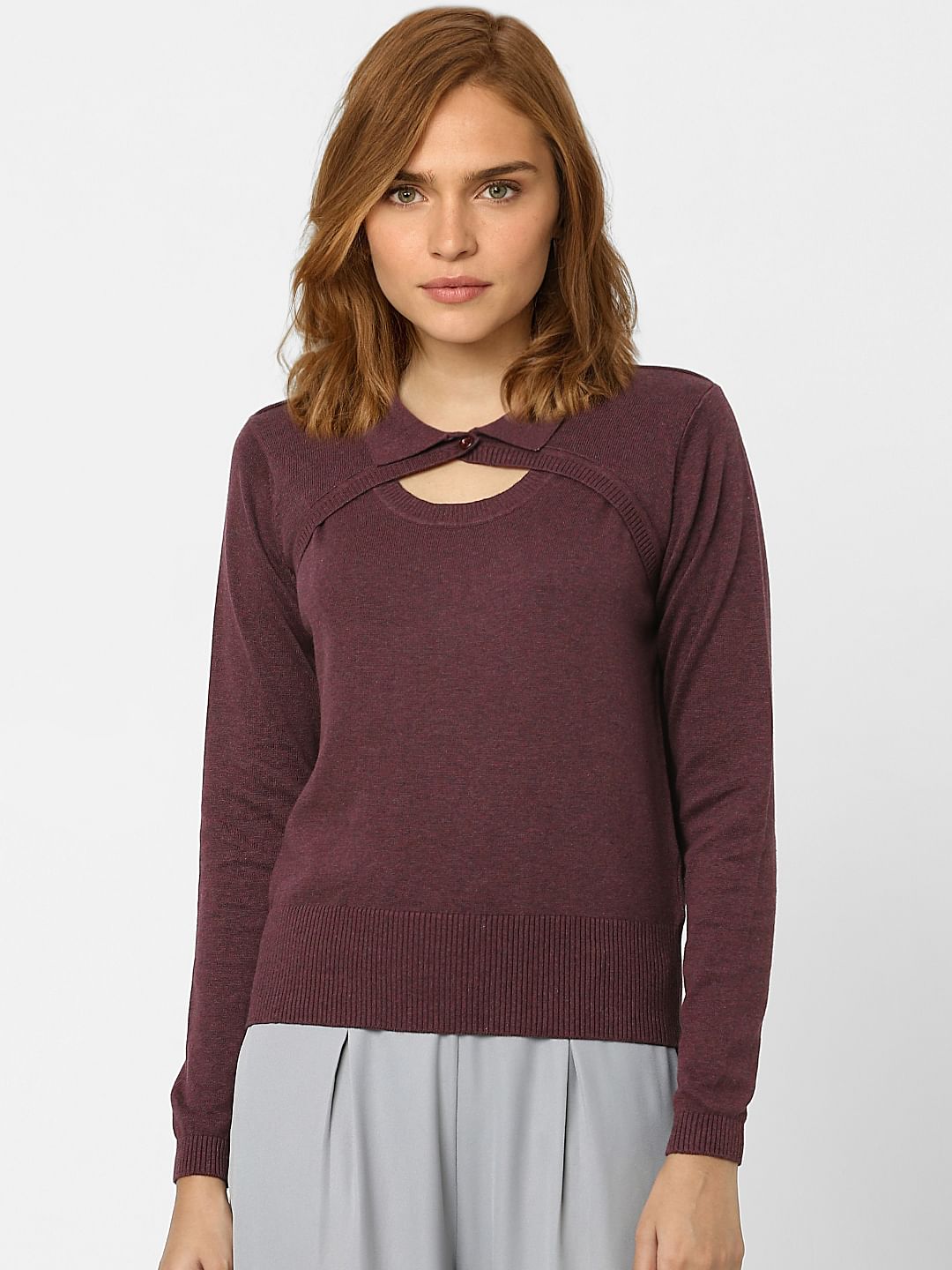 Burgundy Peephole Detail Sweater