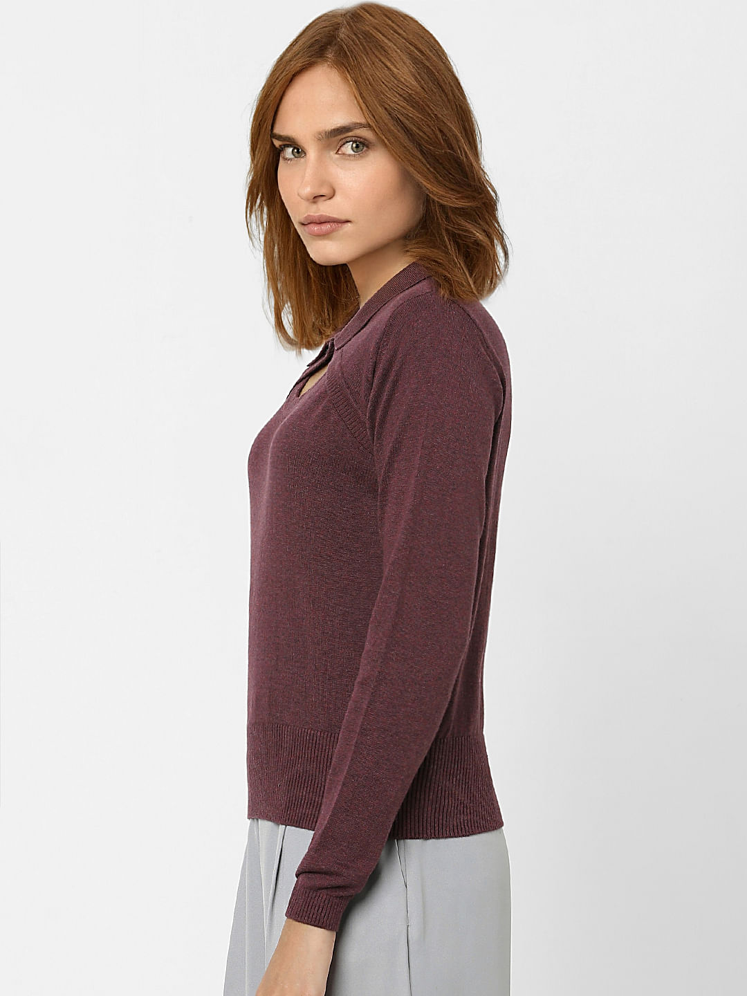 Burgundy Peephole Detail Sweater