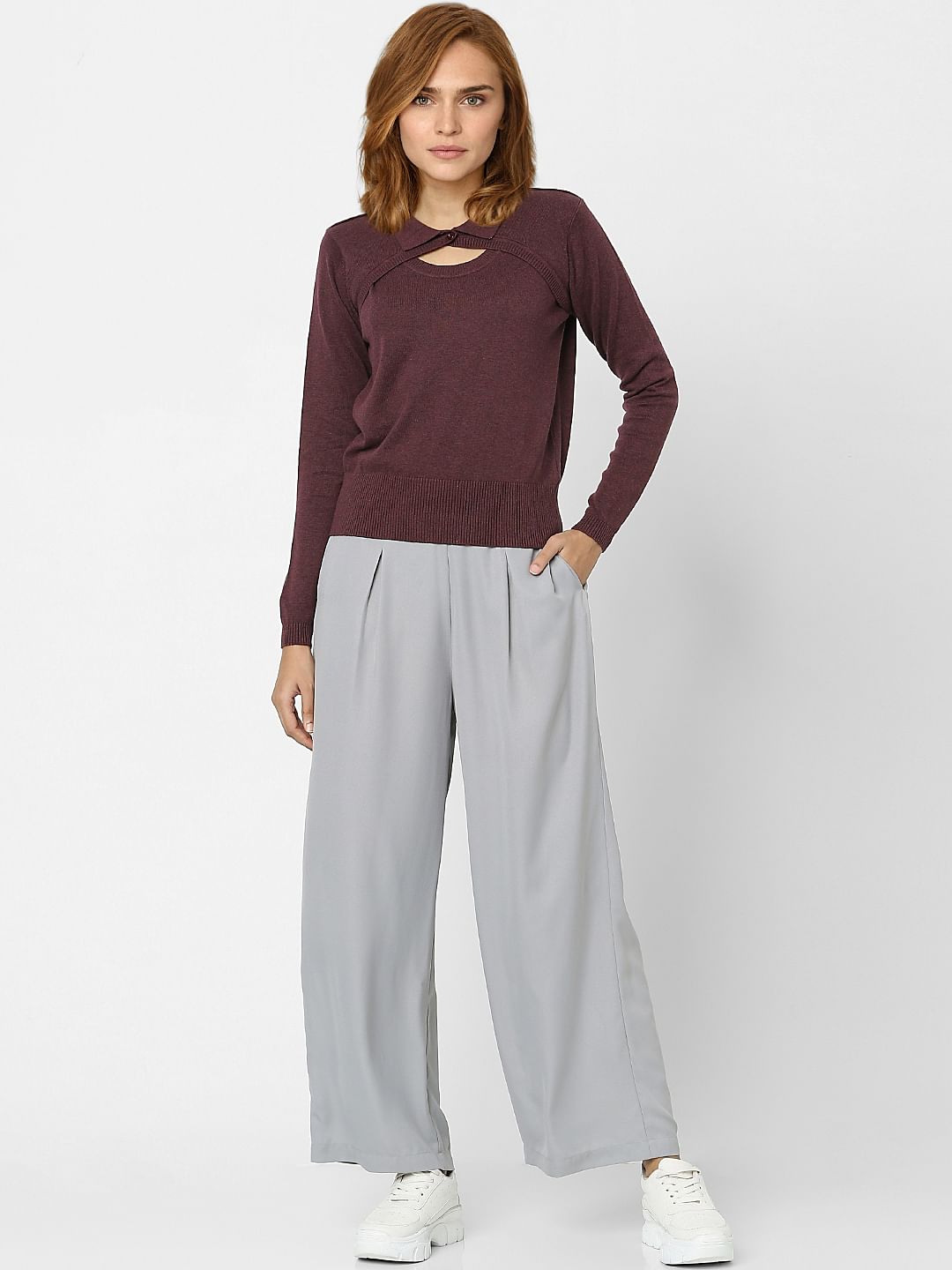 Burgundy Peephole Detail Sweater