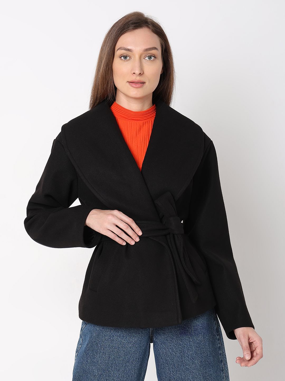 Black Shawl Collar Short Jacket