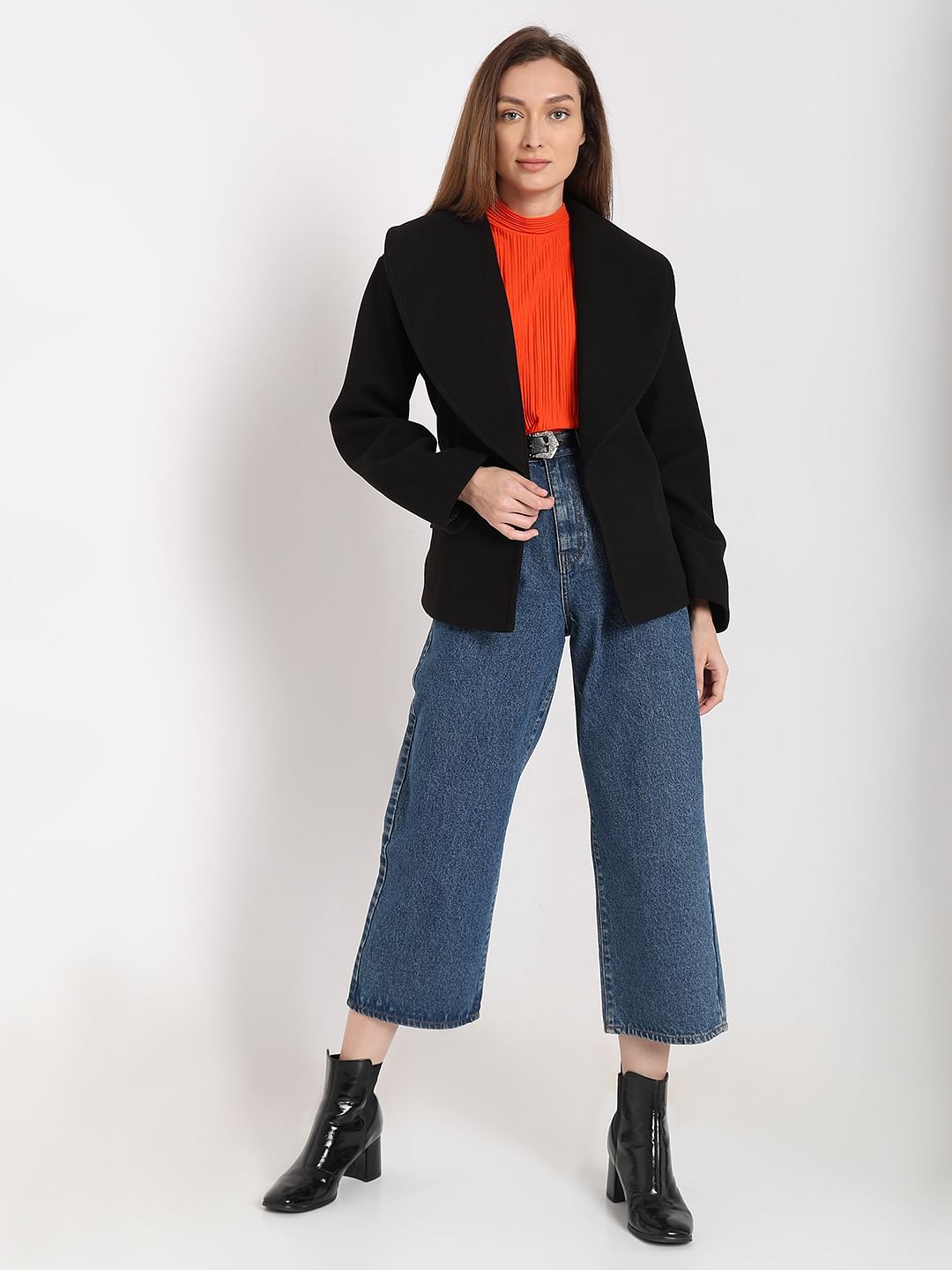 Black Shawl Collar Short Jacket