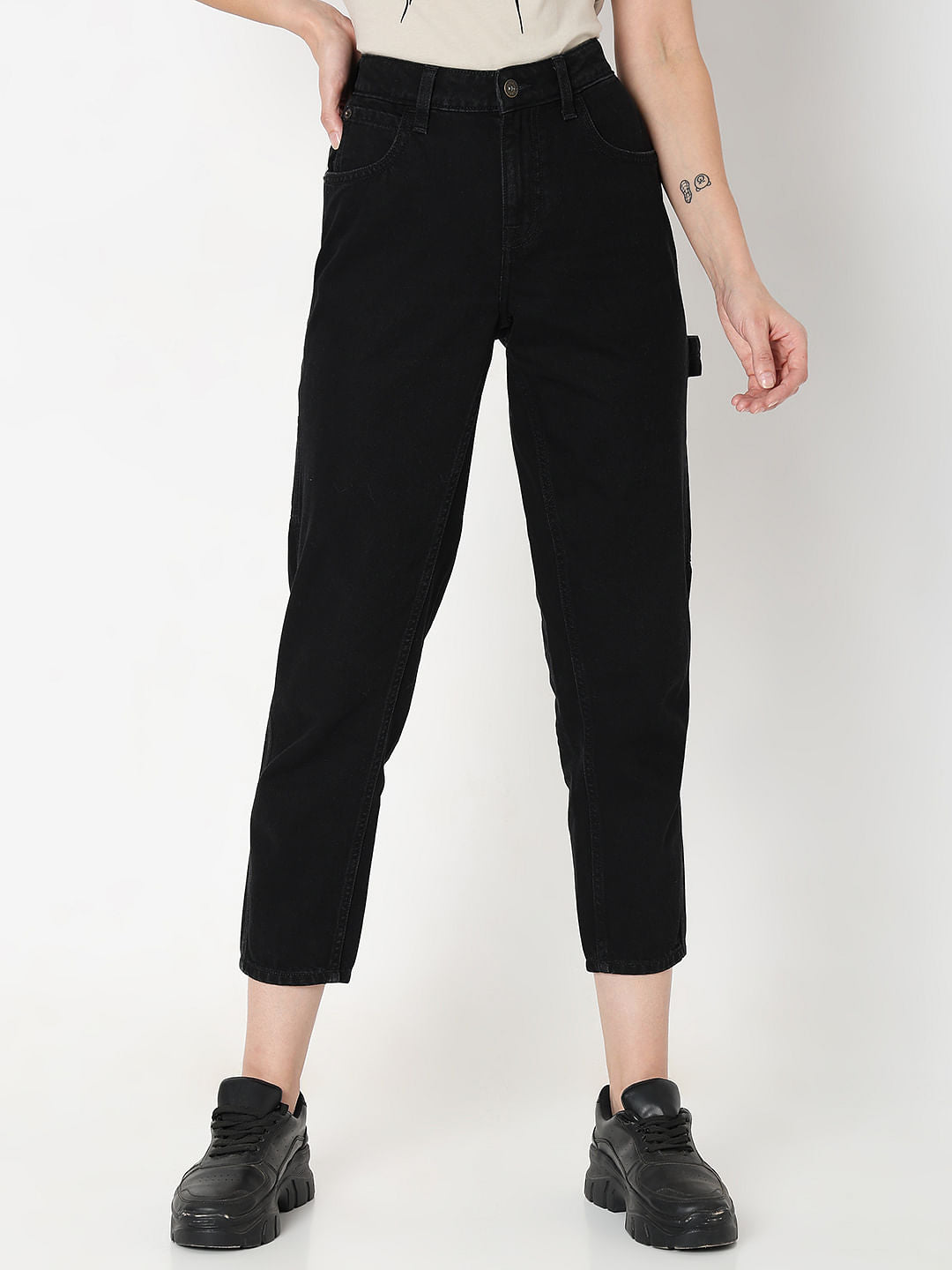 Black Mid Rise Straight Fit Jeans