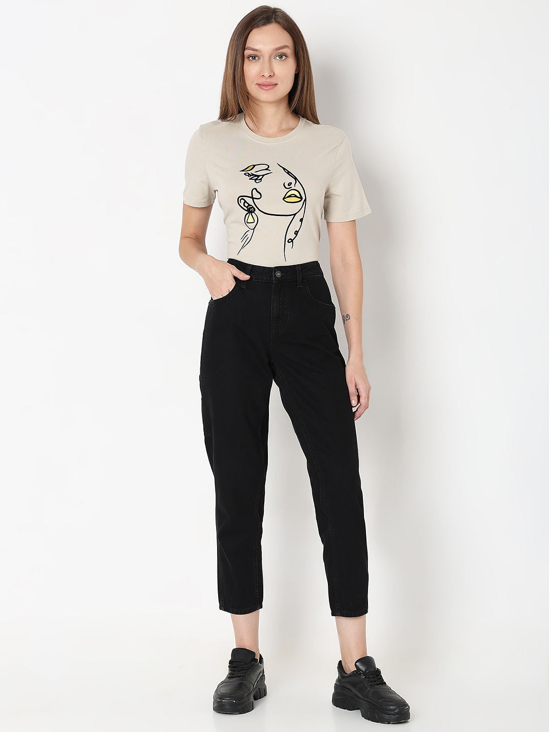 Black Mid Rise Straight Fit Jeans