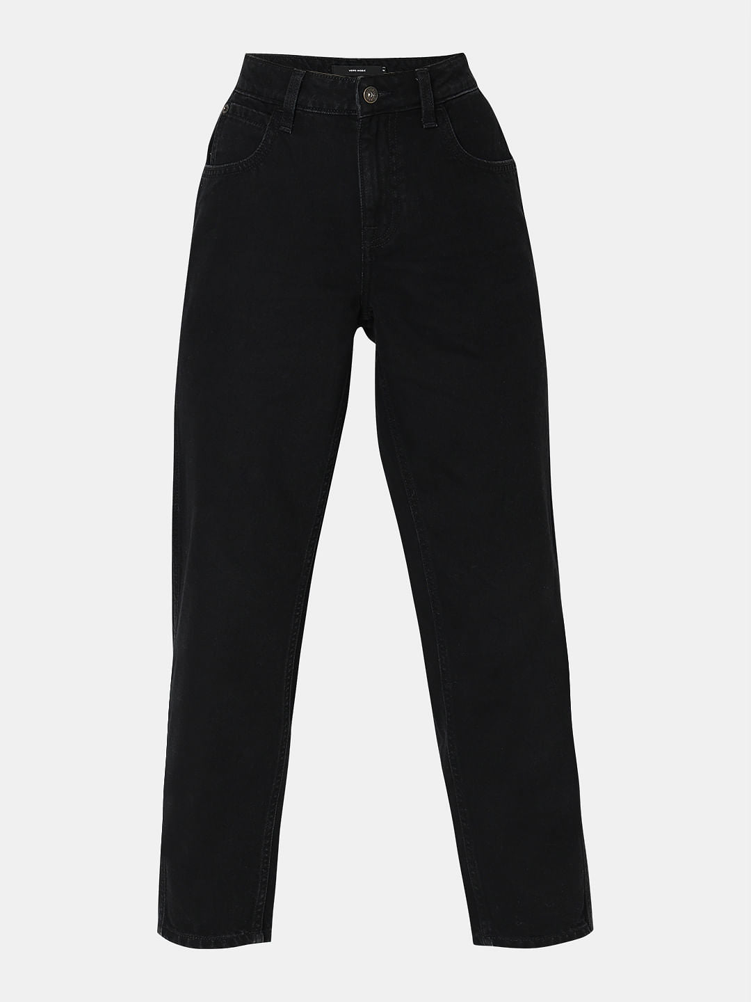 Black Mid Rise Straight Fit Jeans