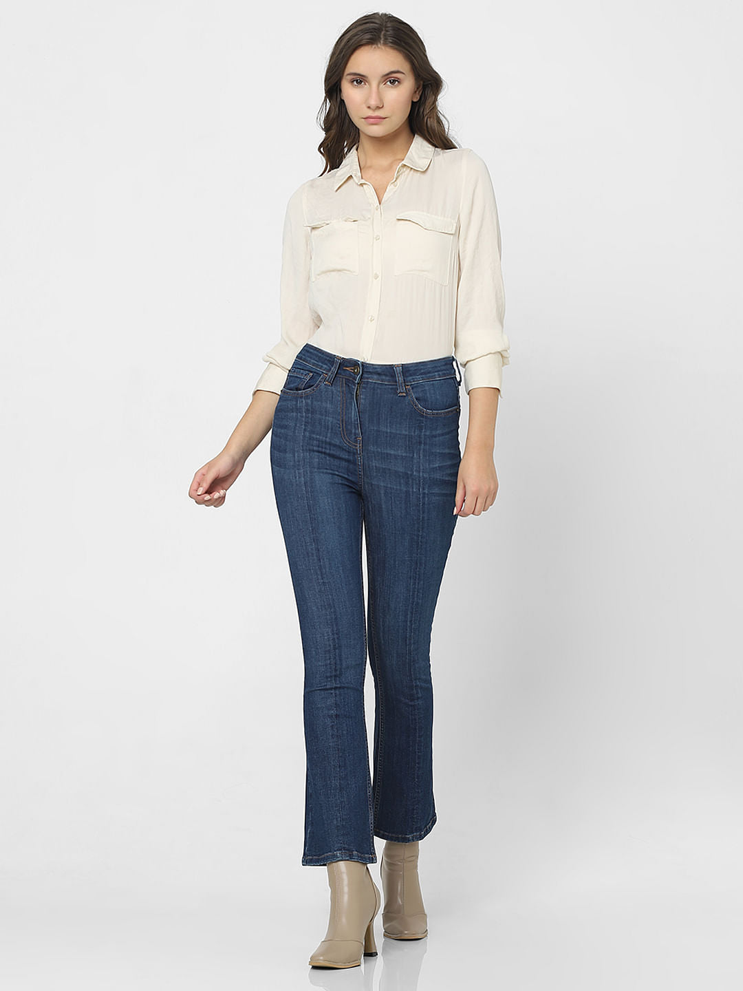 Blue High Rise Washed Petra Bootcut Jeans