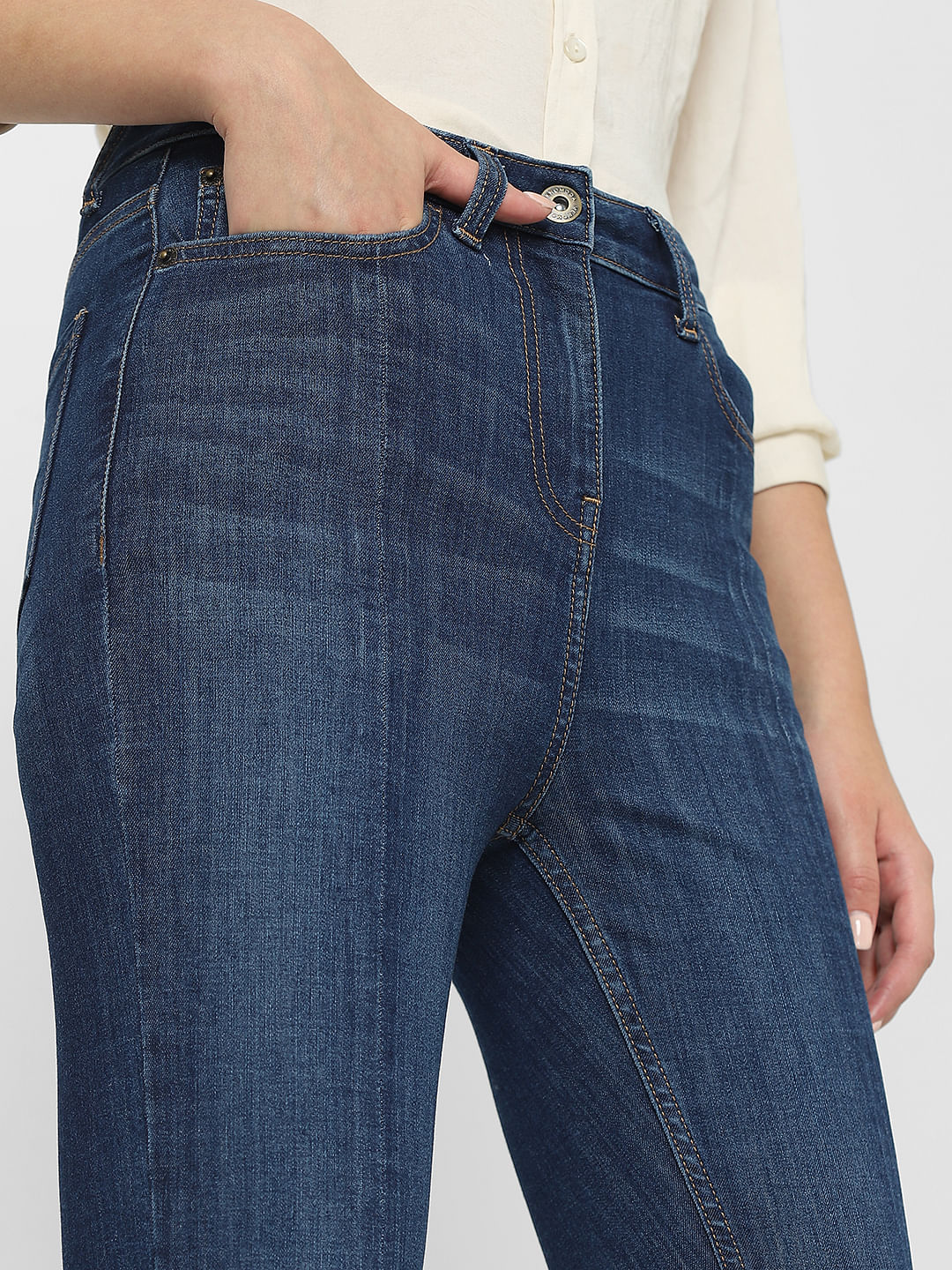 Blue High Rise Washed Petra Bootcut Jeans