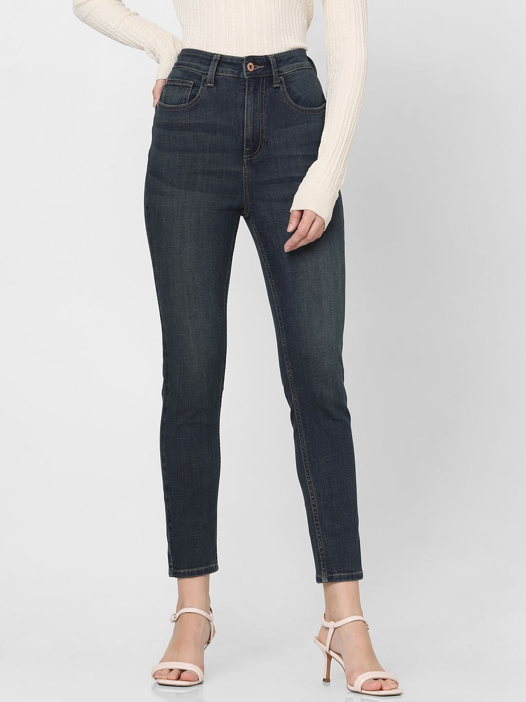 Dark Blue High Rise Light Washed Jeans