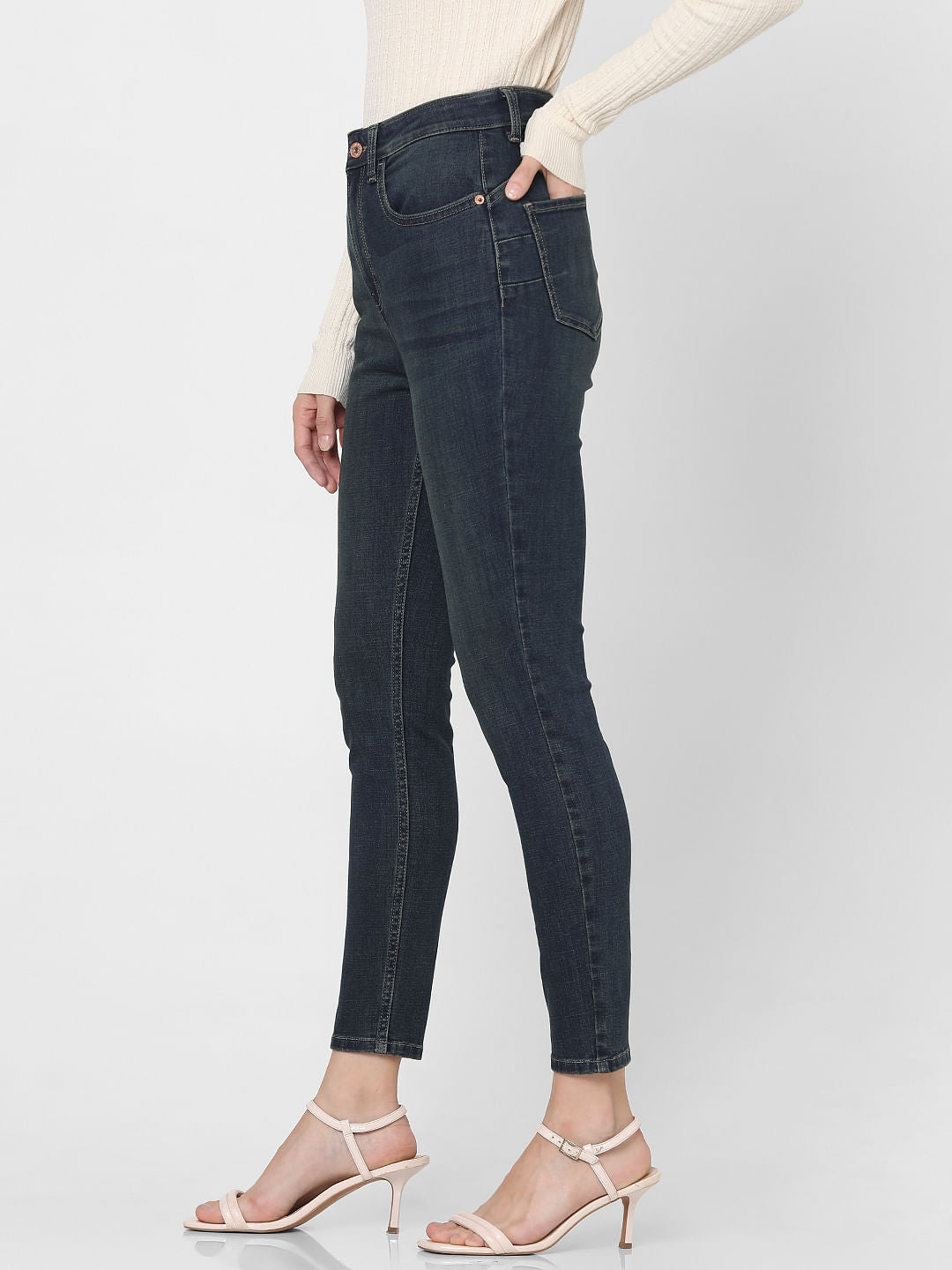 Dark Blue High Rise Light Washed Jeans