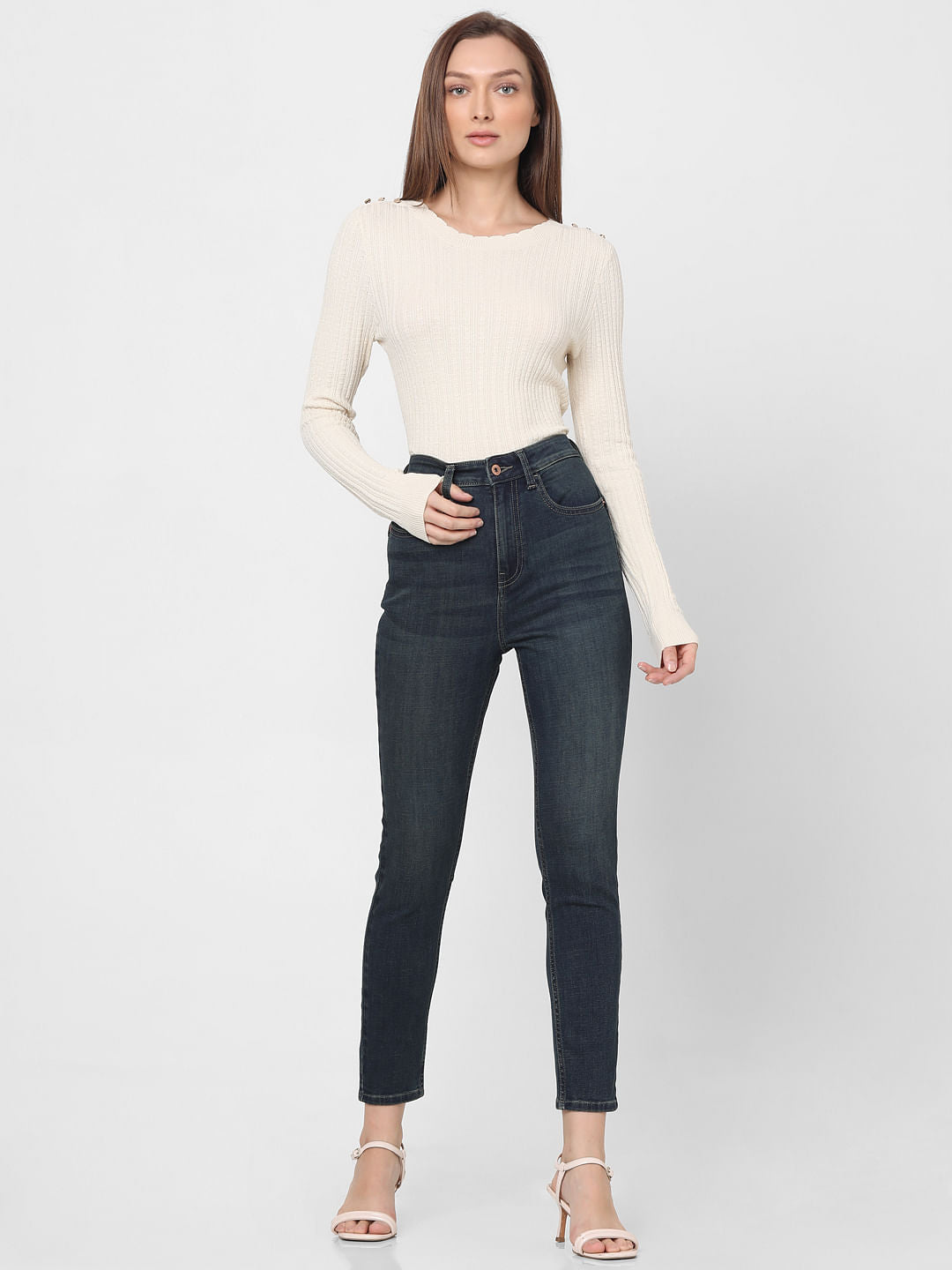 Dark Blue High Rise Light Washed Jeans